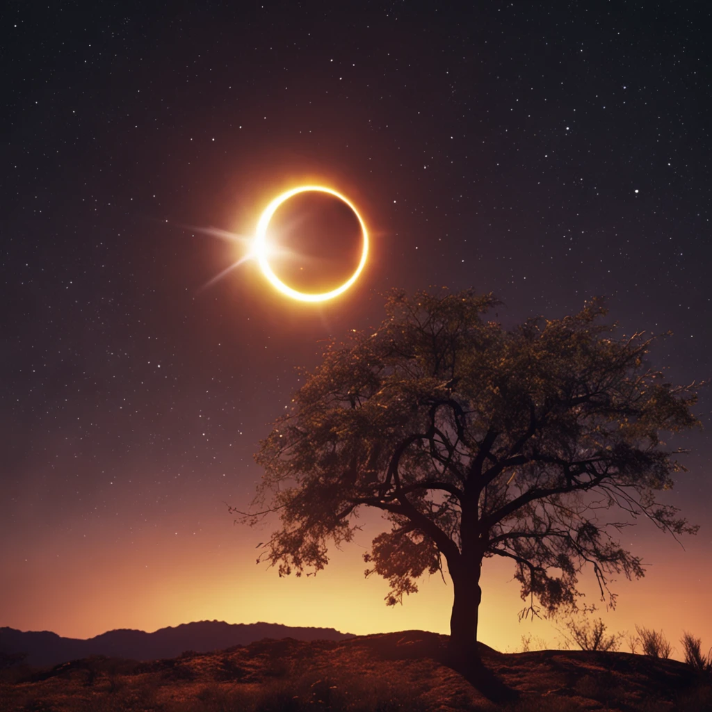 Eclipse solar com estilo de noite estrelada.