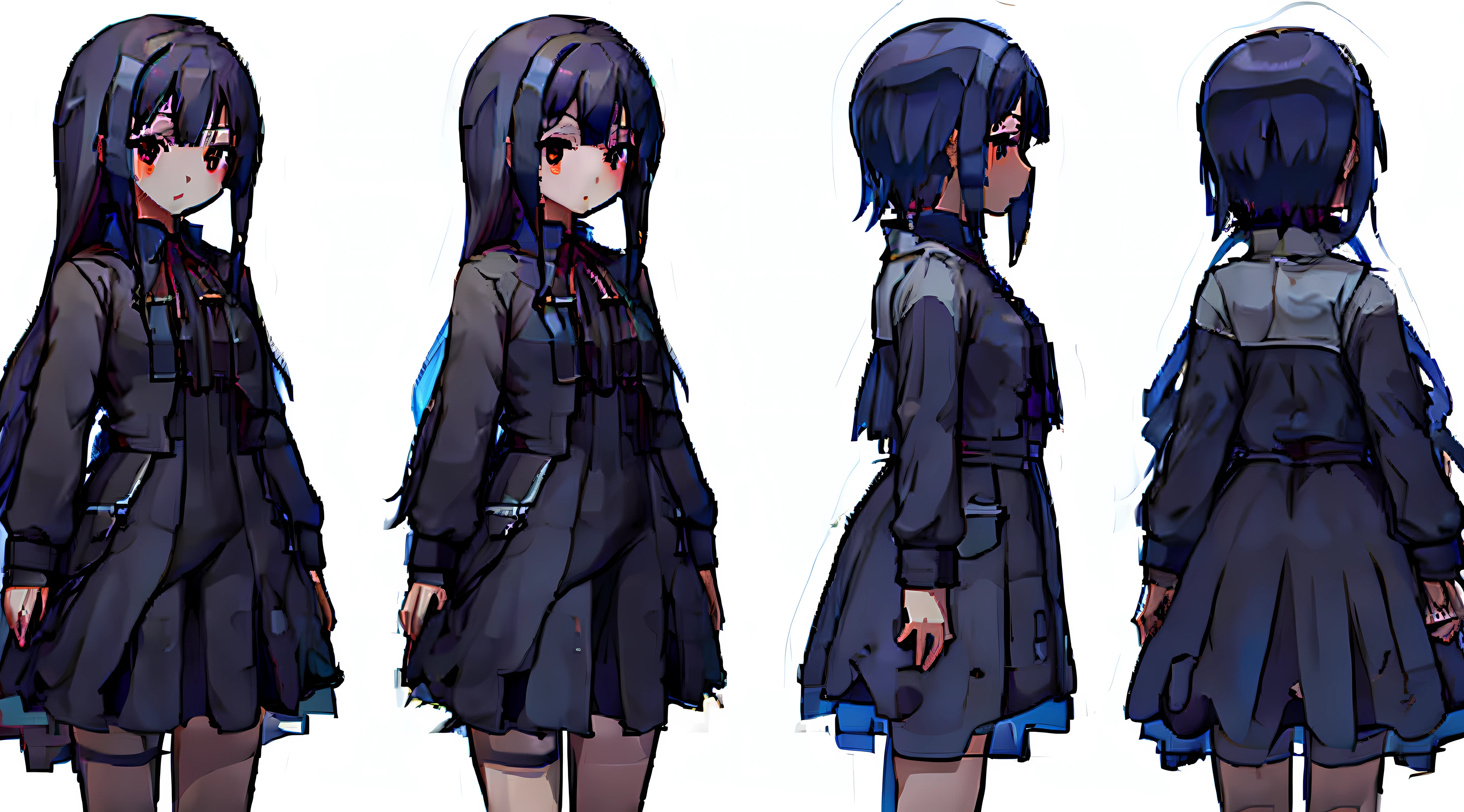 masterpiece, best quality, 1girl, simple background, (white background:1.5), multiple views,
Vampires,bit girl,a black cloak,flatchest