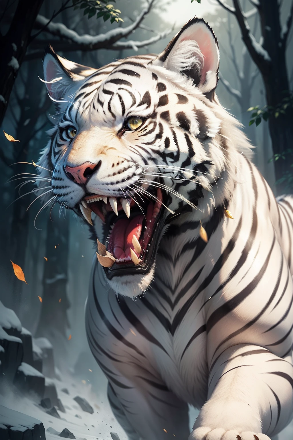 White tiger, Tiger, Run with your mouth open,game original painting