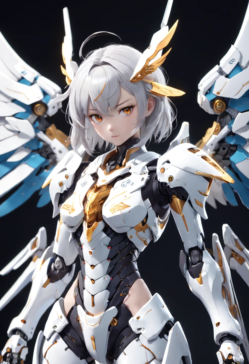 Anime - style rendering of female robot with wings and sword, ferra white mecha, ethereal and mecha theme, female mecha, Mecha wings, anime robotic mixed with organic, Mechanized Valkyrie girl, in white futuristic armor, pristine concept art, futuristic robot angel, alexandre ferra white mecha, 3 D rendering character art 8 K