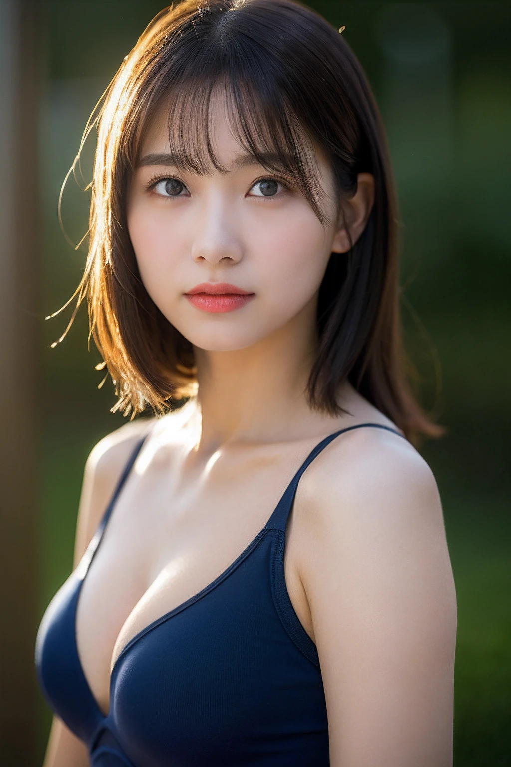 (Photoreal: 1.4), (Hyperrealistic: 1.4), (Realistic: 1.3), (Smooth Lighting: 1.05), (Improved Cinematic Lighting: 0.9), 32K, 1 Girl, 20 Year Old Girl, Realistic Lighting, Backlight, Face Lights, Ray Trace, (Whitening Light: 1.2), (Image Enhancement: 1.4), ( Best image quality real skin: 1.4), fine eyes, fine face, fine eyes, (increased mood of body line: 1.1), oversized breasts, big breasts, (increased beauty of skin texture: 1.1), school swimsuit that sticks to the body