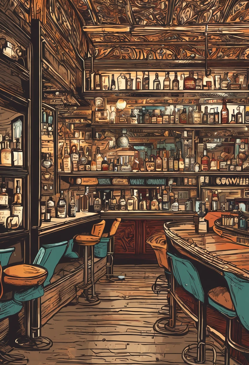 tired man orders a tequila in a bar, night, dim, tiredeness, tequila, perfect composition, highly detailed, lots of details, beautiful