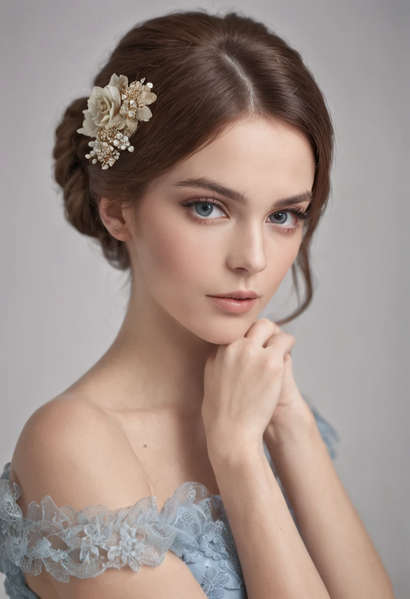 An American woman,Beautuful Women,(Bust photo),Brown French blue eyes,offcial dress