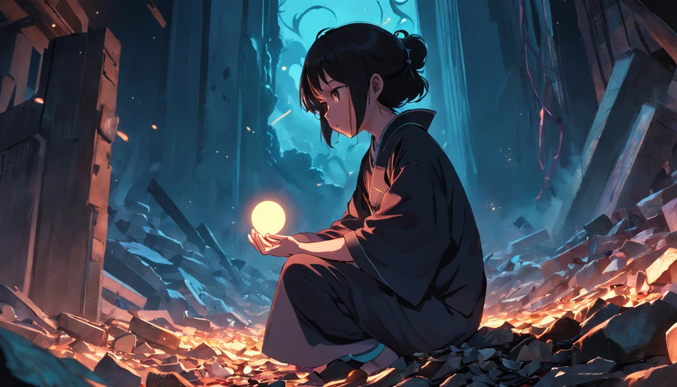 Haotian sat quietly next to the waste pile,The surrounding area is dilapidated,Holding a black shiny bead in his hand,He closes his eyes,Start chanting something like a mantra,A circle of faint light appeared around them。