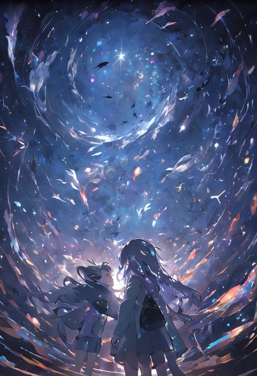 (fish-eye lens、Super complex and detailed cosmic background、Countless twinkling galaxies and stars、Fantastic and sacred、Countless small lights flashing、Blend into the darkness、Super complex) + (Colorful colors = wanting) + (flood) + (Despair = Dark Universe) + (A masterpiece that will continue to win many awards)