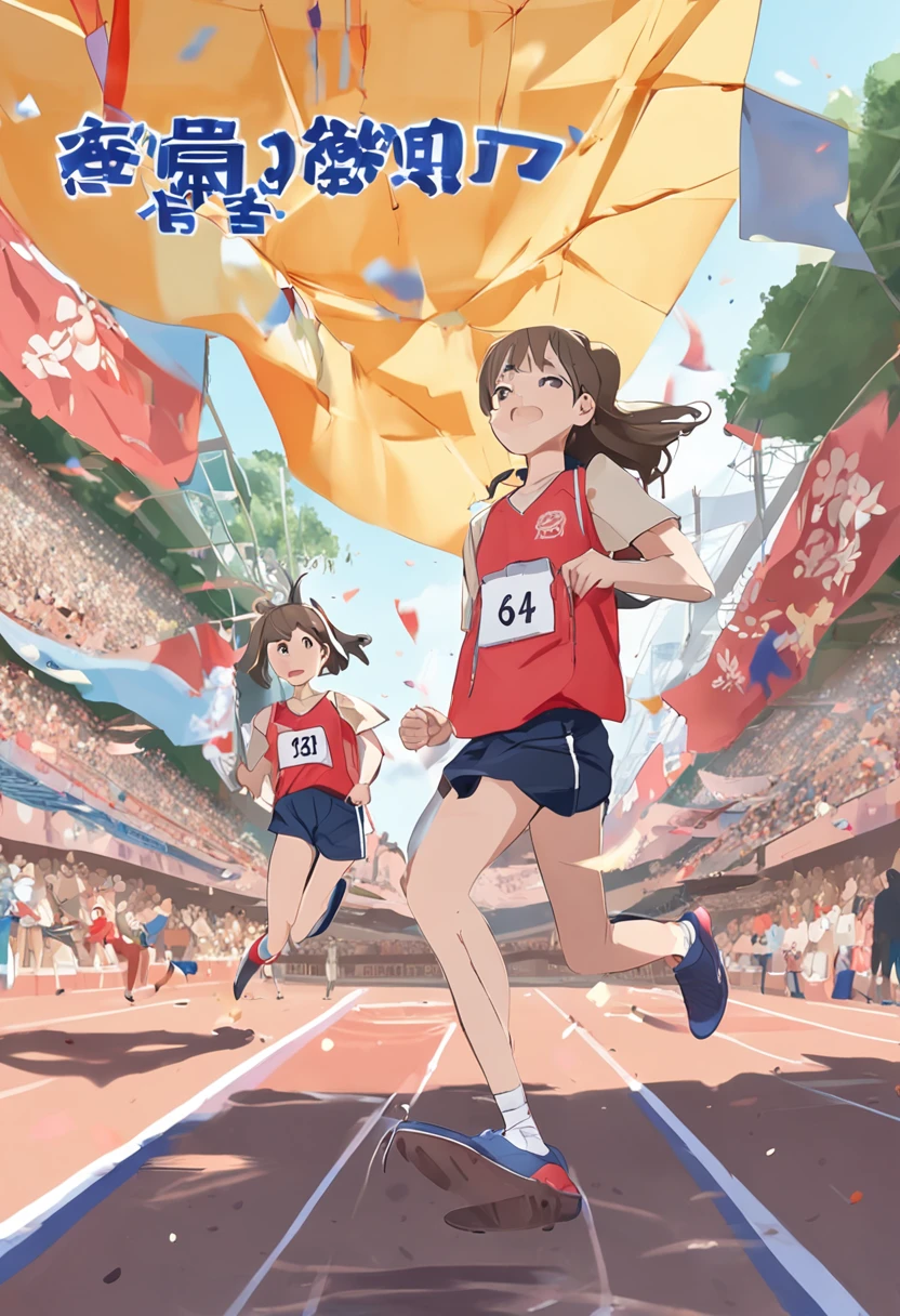 Japan Female Junior High School Students、Sandpit of the athletics stadium、Long jump、Athletics Uniforms、Very thin、Flying state