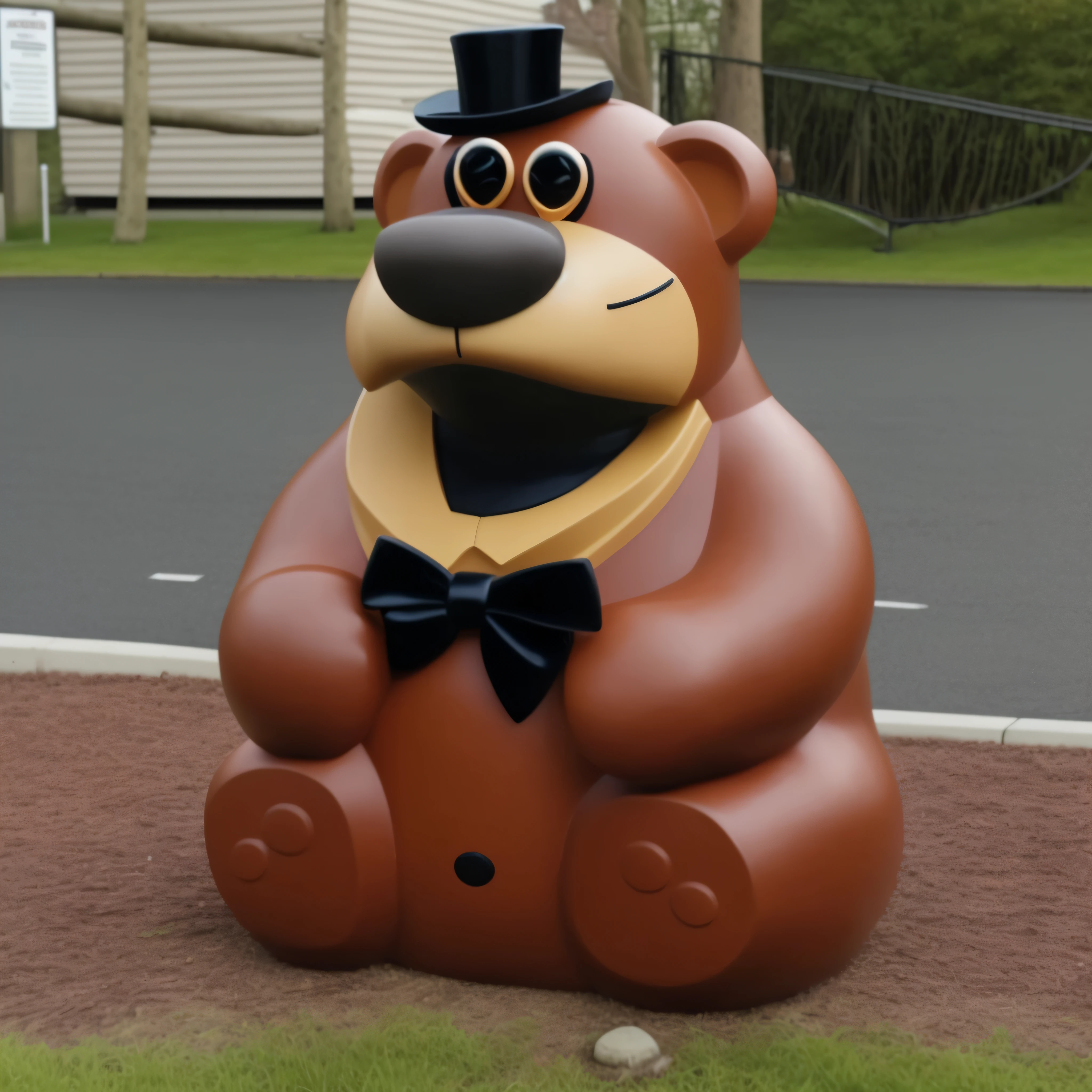 there is a large brown bear statue with a top hat and bow tie, whimsical beaver, anthropomorphic beaver, portrait of anthropomorphic bear, depicted as a 3 d render, laughing bear musician, beaver, toon rendering, mr sandman, animal - shaped statue, ornamental rober, half bear, bear, gopher, gentleman, hughly detailed