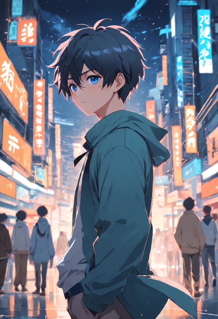 Guviz-style artwork, Guviz, Kawasi, Ross Tran style, High quality anime art style, Anime moe art style, Guweiz e Makoto Shinkai, Makoto Shinkai's style, Anime boy, Makoto shinkai style,Blue eyes,Men with short hair,the street