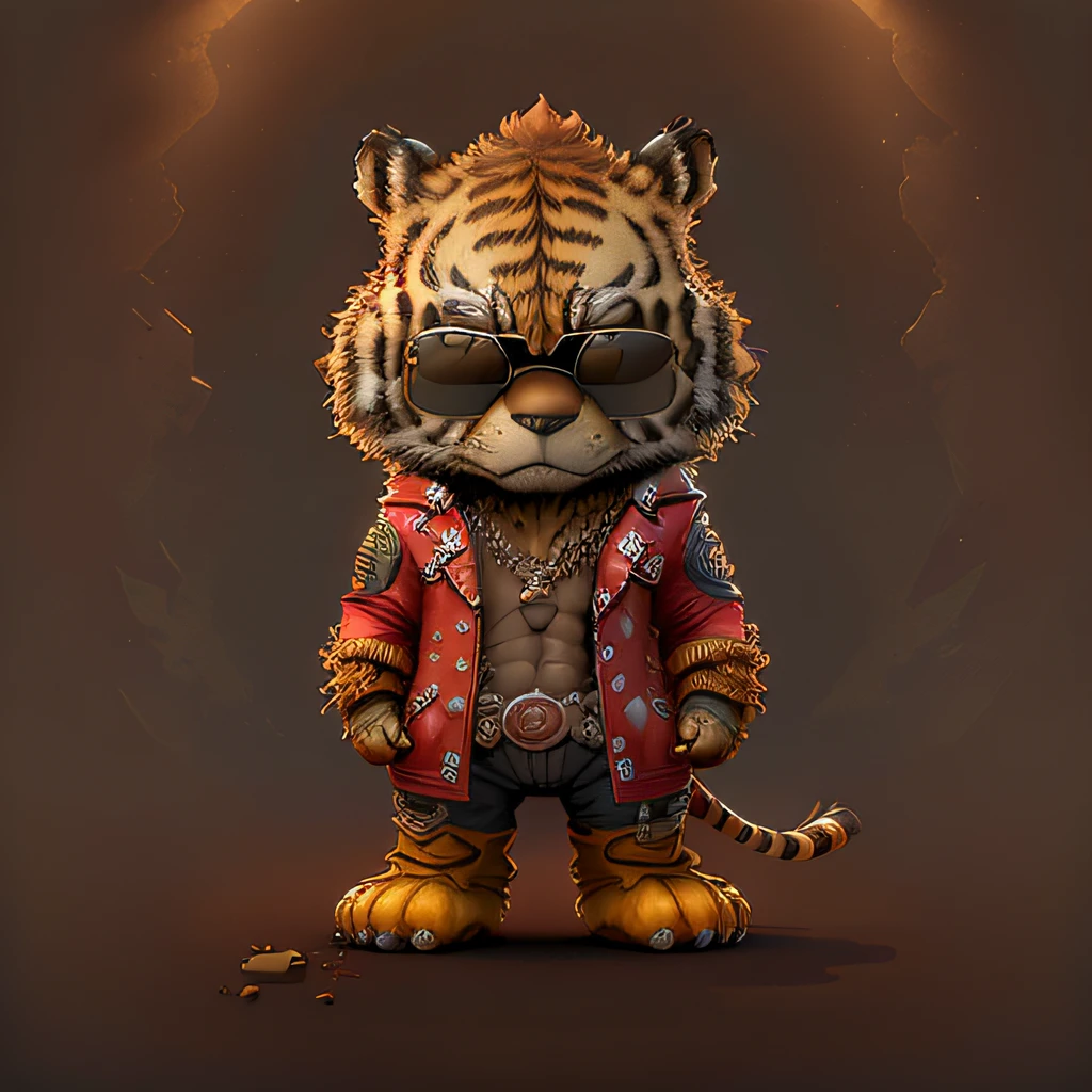 Tiger gold,Dark background,Wearing sunglasses,adolable,fantasy,complexdetails,Pubic area is clear,deep dark background,k hd,32k,The light from the back window is backlighted,standing on your feet