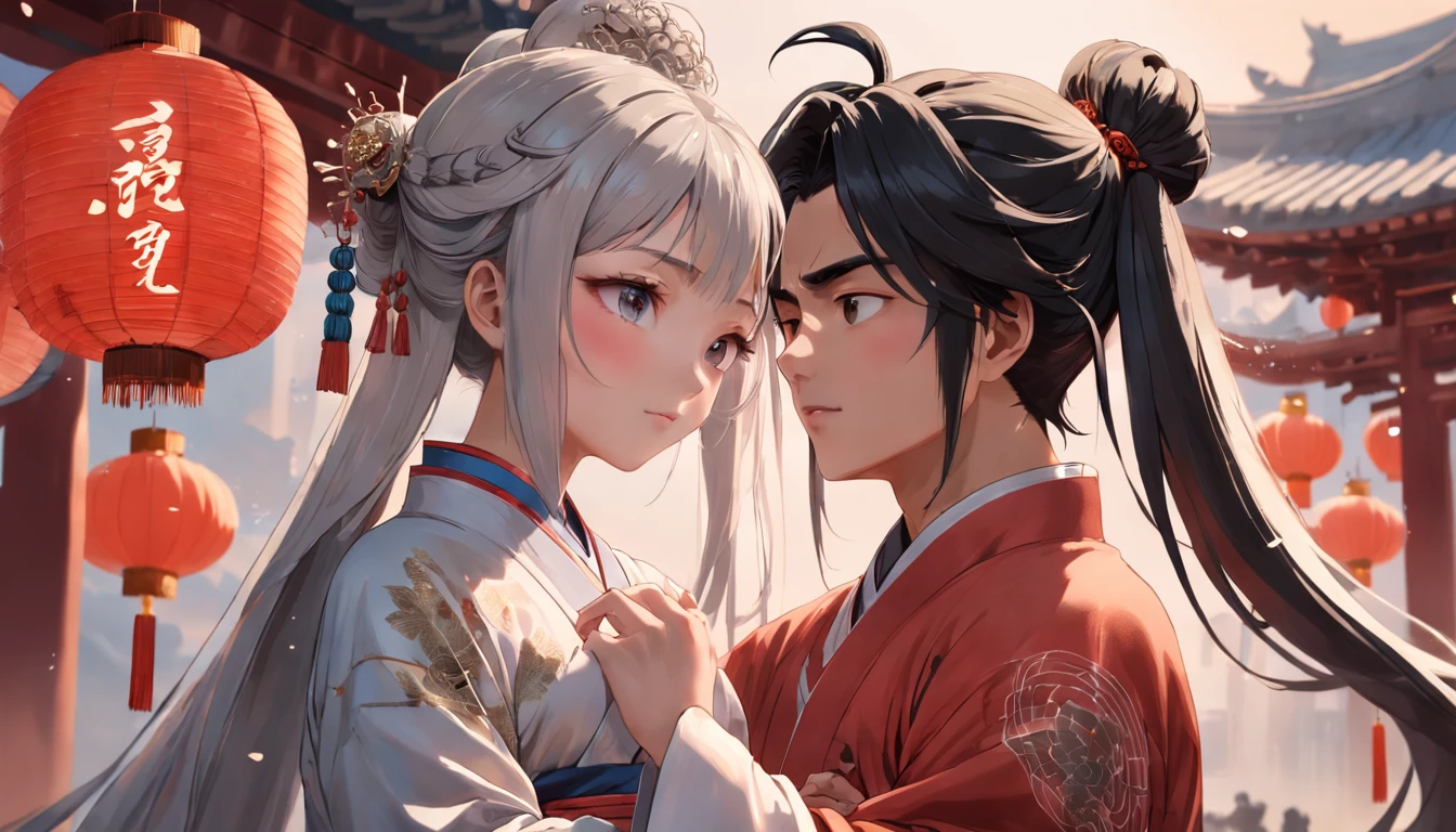 ascii art,acrylic paint,(8K, Dynamic action, pale washed out style, Dreamy nostalgia, Soft focus, dark halo, Leakage, Medium photography, Coarse grain photos, Masterpiece, Top quality, 8K, Realistic, Very dense CG, Shiny skin), (A boy and a girl,Cowboy shot:1.35), Chinese classical style, Chinese style, National style, Ancient style, Traditional Chinese cultural style,Highly detailed headwear and jewelry,Wedding scene, Bust portrait, Wedding, adorned in majestic attire, Chinese elements, macro photography, Colorful matching scenes, Grand, Gorgeous, Happy character expression, Crazy details and intricacies, hypermaximalistic, elegant, Gorgeous, Surreal, Super detailed