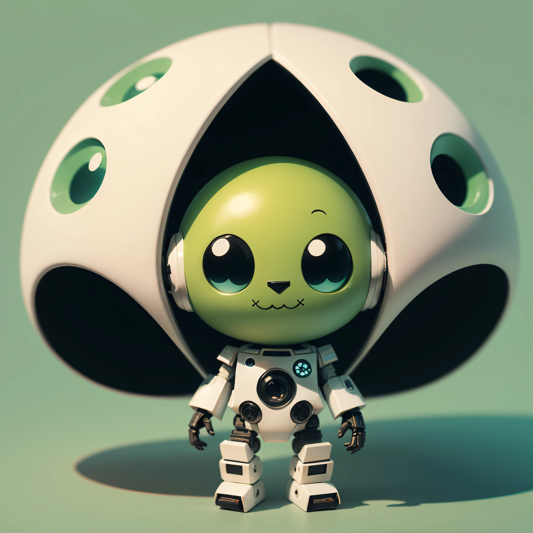 Minimalist white on green background negative space whimsical cute,droid,