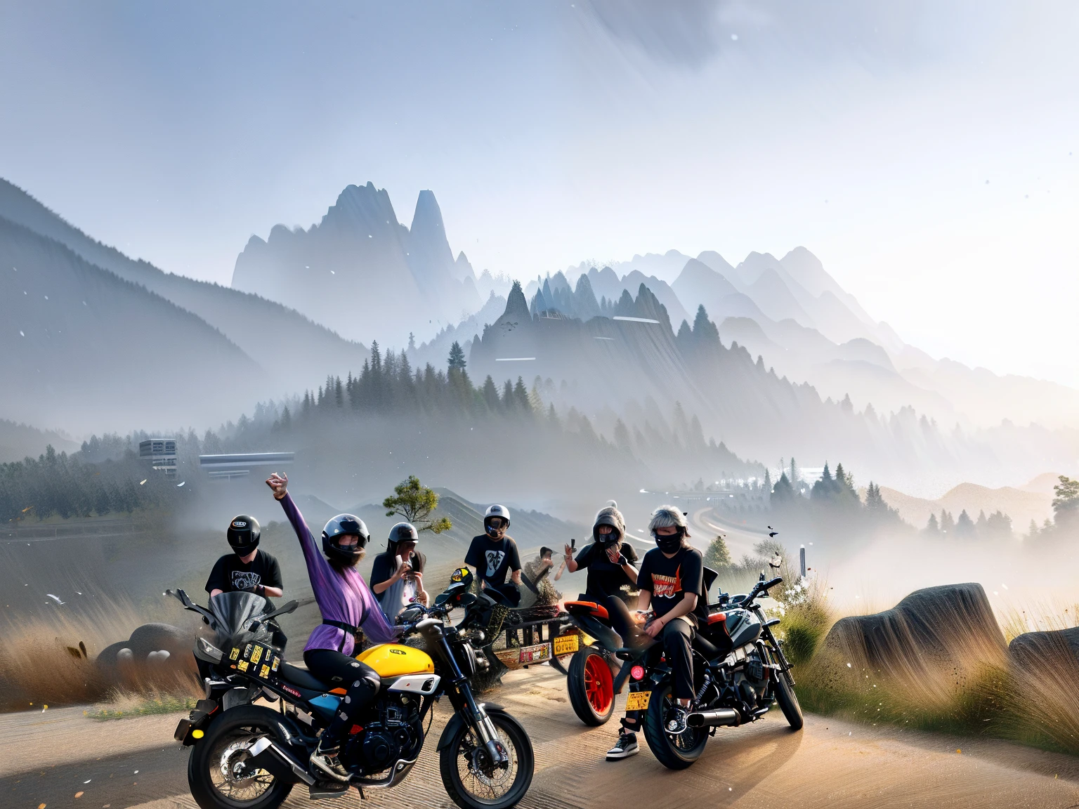 Redraw the graffiti part,Surrounded by mountains