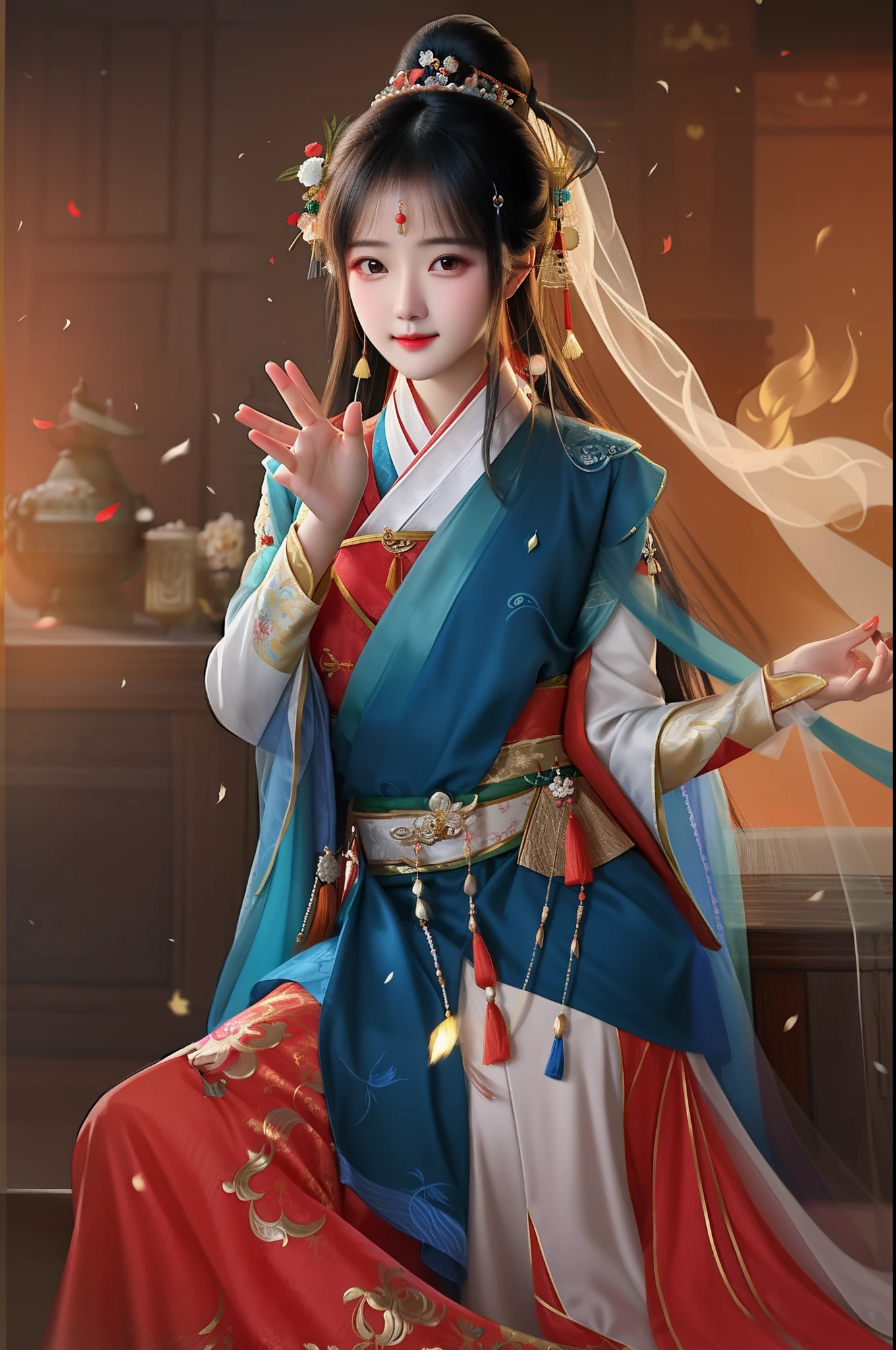 "A woman in a costume sits in a chair,palace。A girl in Hanfu,Inspired by Lan Ying、Guviz-style artwork,Beautiful character painting。inspired by Ju Lian、Song Maojin、Chen Lu、Qiu Ying、heise jinyao、artgerm and atey ghailan。"