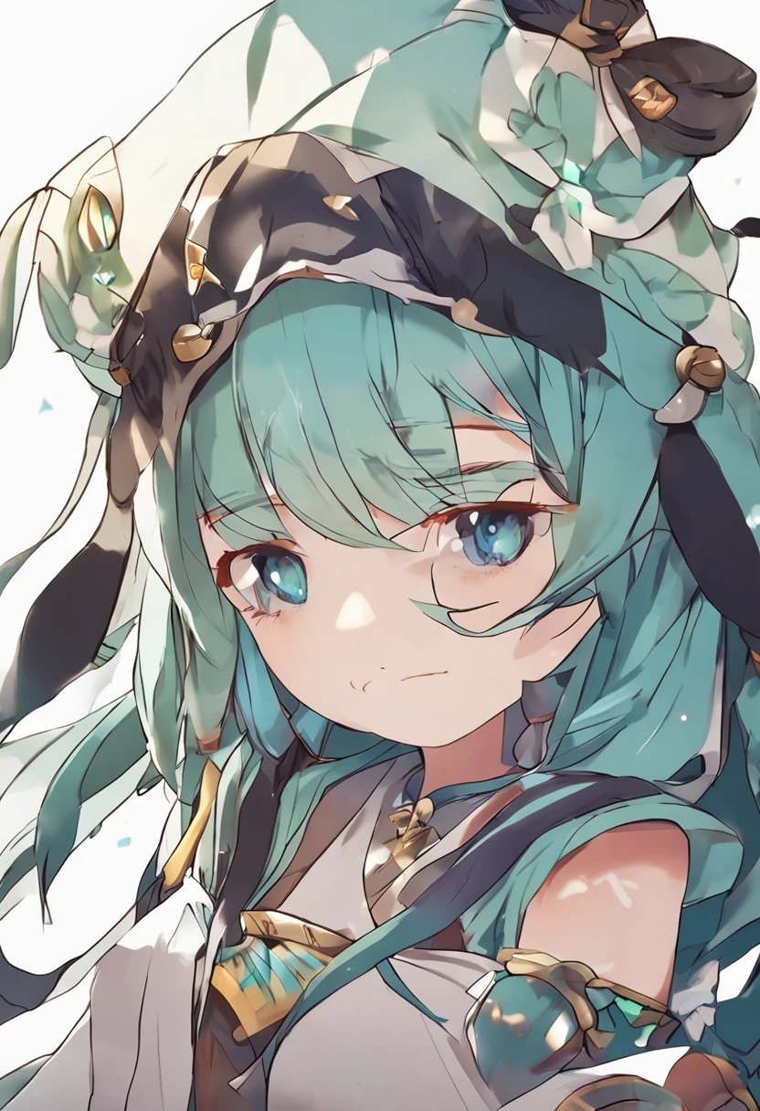 1girl in,((Win the Wind Spirit Messenger)),NOWAI,cute little,(ultra-detailed small face),((Ultra-detailed eyes,ultra-intricate pupil in eyes)),slim, smart,Teenage, poneyTail,green colored hair,Hooded robe,white  shirt,Blue mini skirt