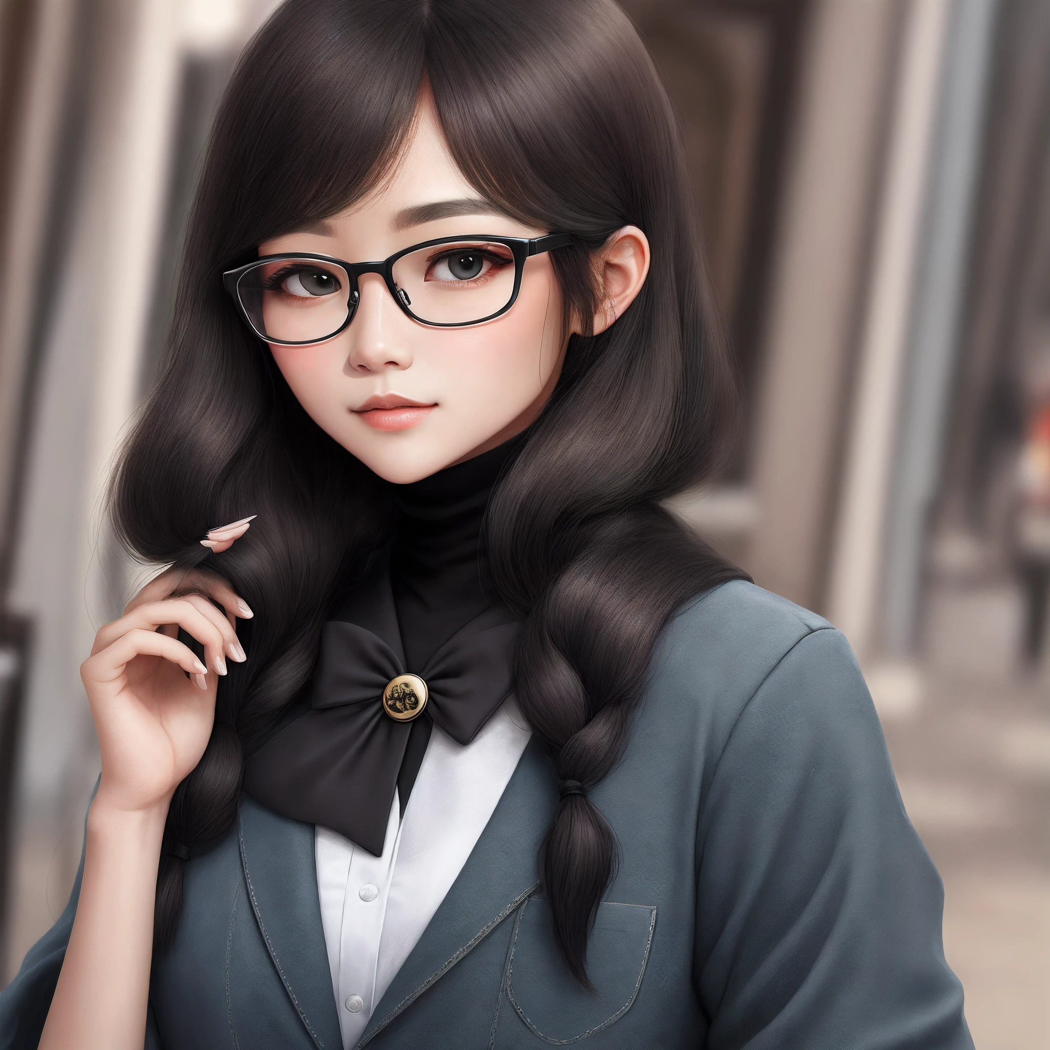 blacksilk,black-frame glasses,adolable