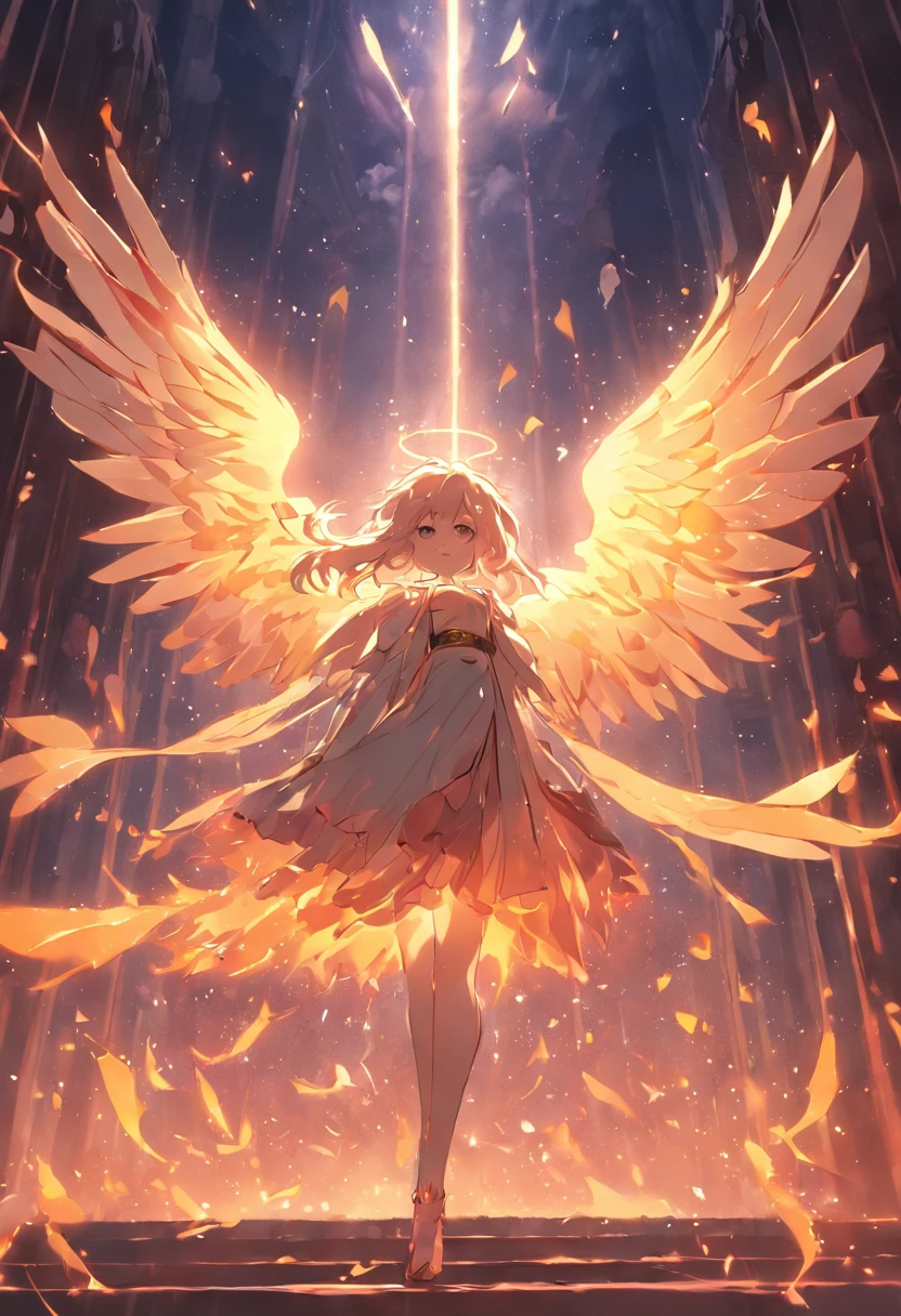 （Divine bird），（Fire Dove），（The fire outlined the Dove's body)，The Dove flaps its wings，(Shining with golden light)，solo,nigth,Multiple silhouettes，First-person elevation angle，super detailing，best qualtiy，tmasterpiece，（8K)，Extremely detailed，Epic artwork, 16:9