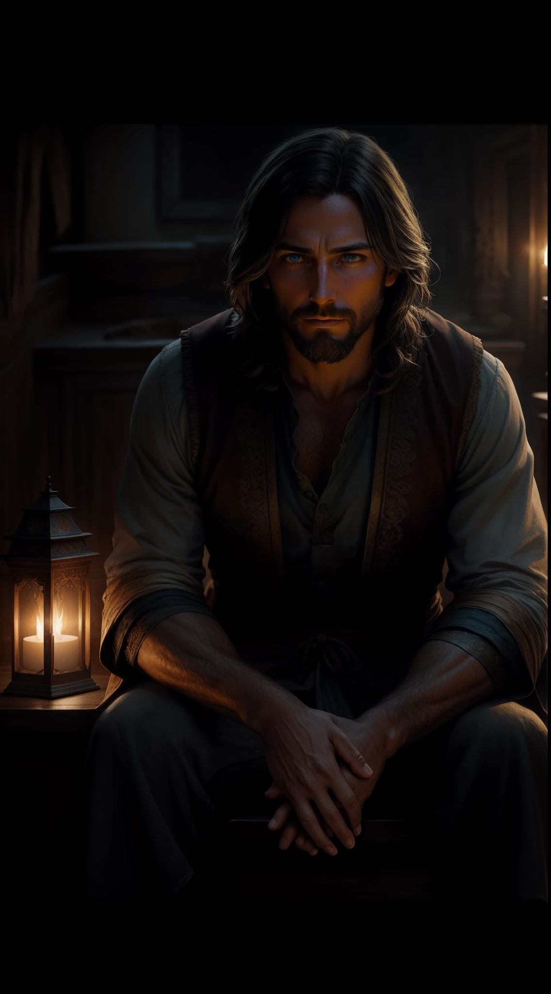 JESUS CHRIST sitting next to an old boat Dark photo: realistic epic, soft cinematic portrait, adobe lightroom, photographic lab, highly detailed, faded, art by Greg Rutkowski and artgerm ,neutral colors: 1,2), (hdr:1,4) , (soft colors:1.2), hyperdetailed, (artstation:1.4), cinematic, warm lights, dramatic light, (intricate details:1.1), complex background, (rutkowski:0.66), (blue and orange:0.4)