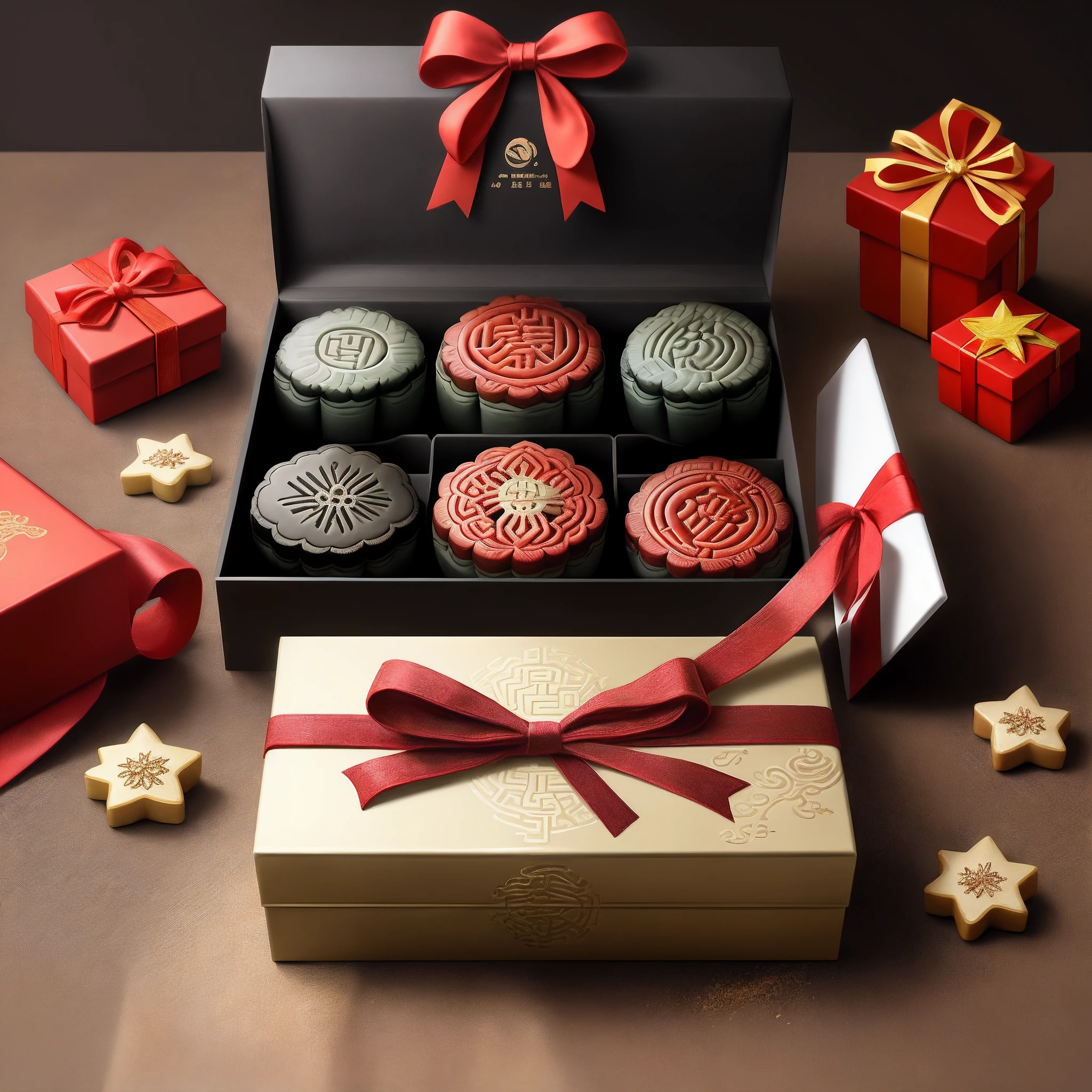 Mooncake gift box,Chinese red,Star anise