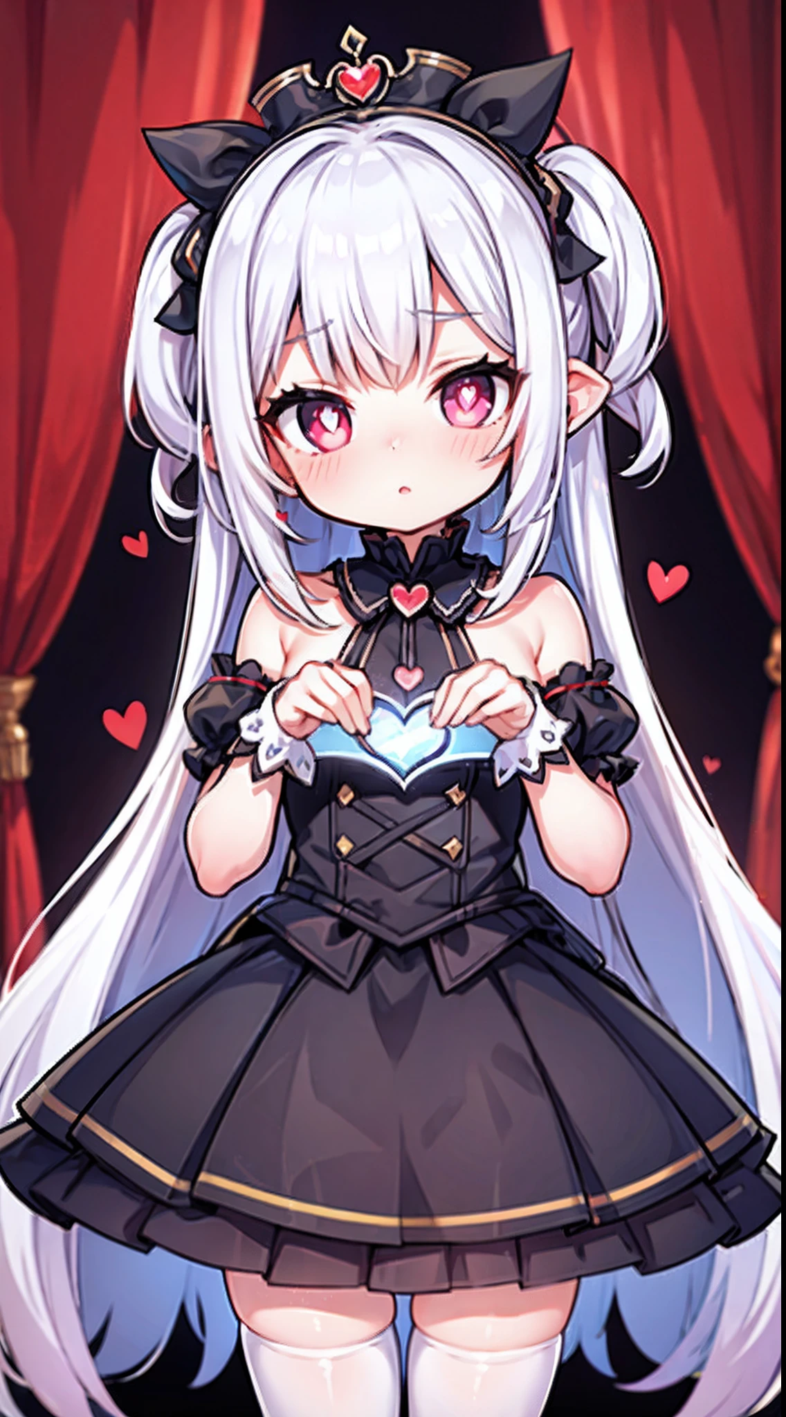 long  skirt，High detail, Heart-shaped pupils，Love pupils，cropped shoulders，Lots of hearts，Slender maiden,highly rendered，detailed face with，white stockings