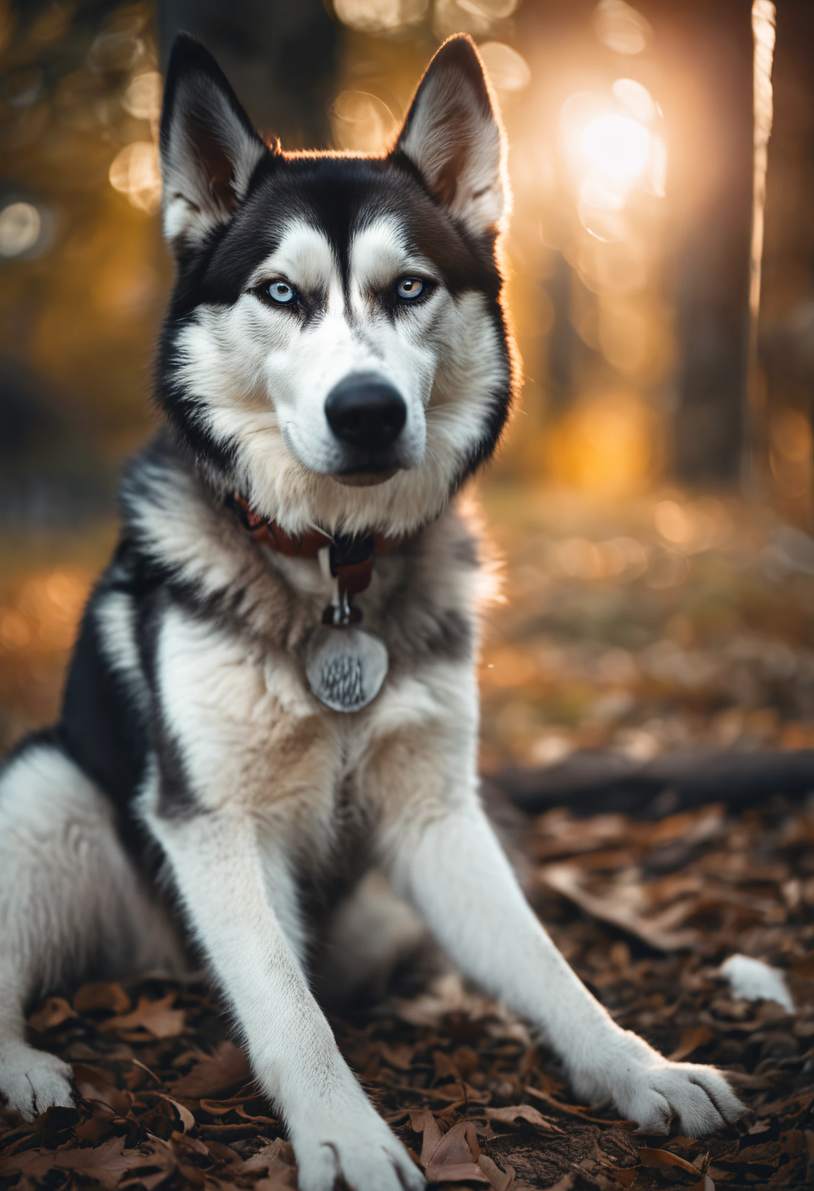 close-up polaroid photo, of a husky, soft lighting, outdoors, 24mm, Nikon D90