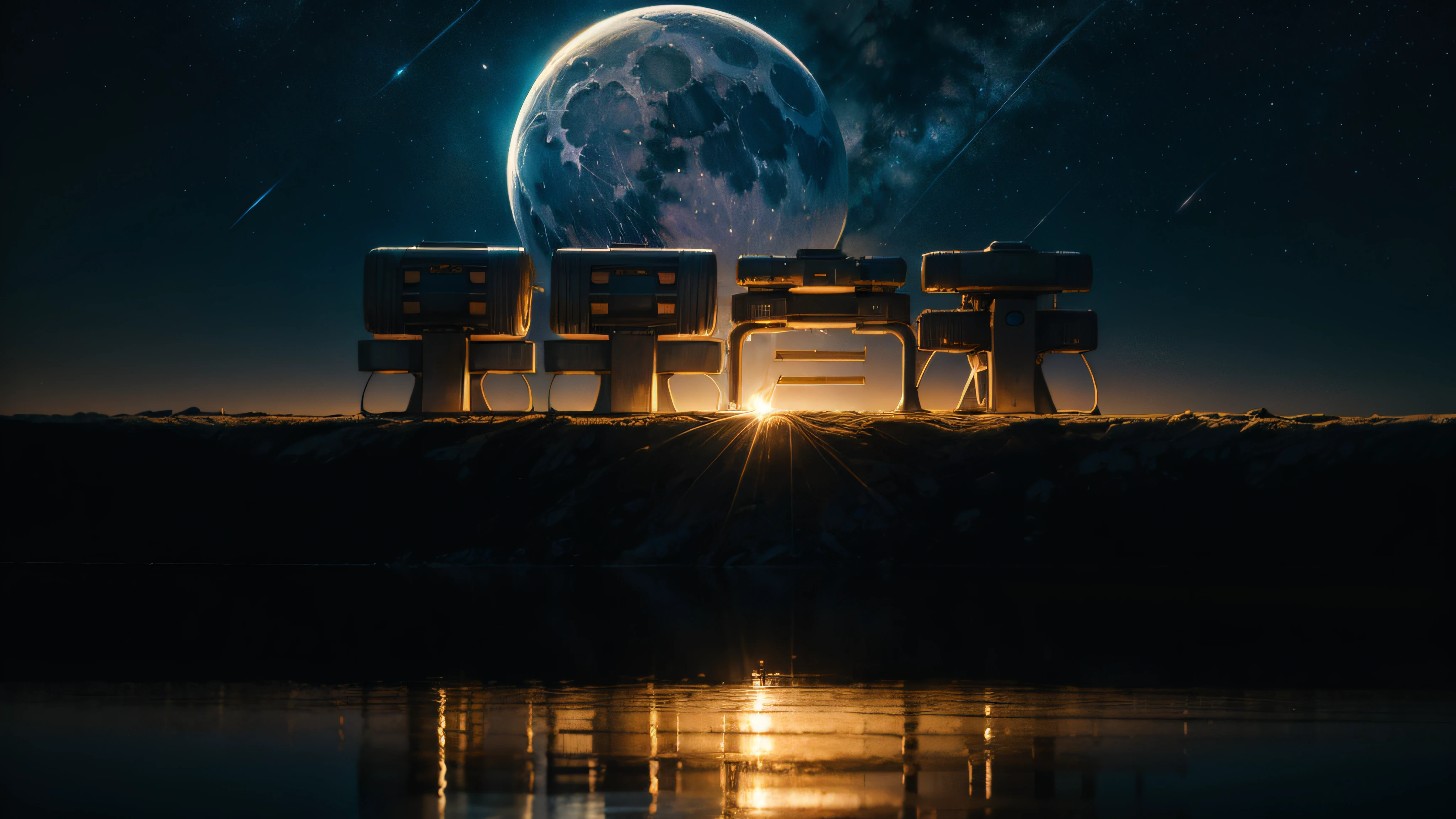 kosmos,Moon,heavenly body,Oil paints are all over the earth,tmasterpiece,mirai,sci-fy,Backlight,metals,mechs,Vintage pattern,tmasterpiece,Best quality,ultra - detailed。