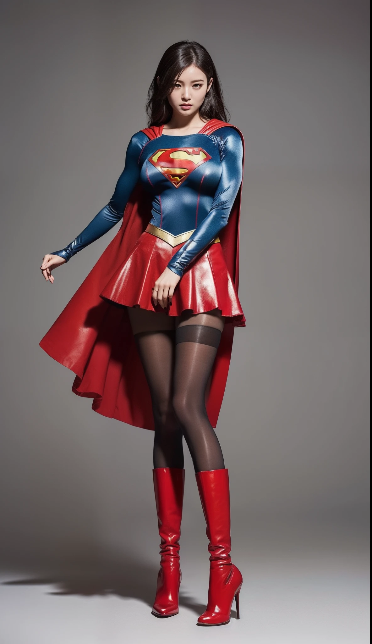 No background、Suffering、Hung、Are sleeping、lying back on、(((Wear black tights on your beautiful legs.)))、(((Grow legs、tall、Legally express the beauty of your smile)))、((((Make the most of the original image)))、(((Supergirl Costume)))、(((beautiful hairl)))、(((Suffering)))、(((Feet must necessarily be worn with black tights)))、(((You need to wear red boots)))、((Top image quality、8K))、((top-quality、8K、masterpiece:1.3))、(((Keep Background )))、Crisp focus:1.2、Beautiful woman with perfect body shape:1.4、Slender Abs:1.2、a wet body:1.5、Highly detailed facial and skin texture、8K
