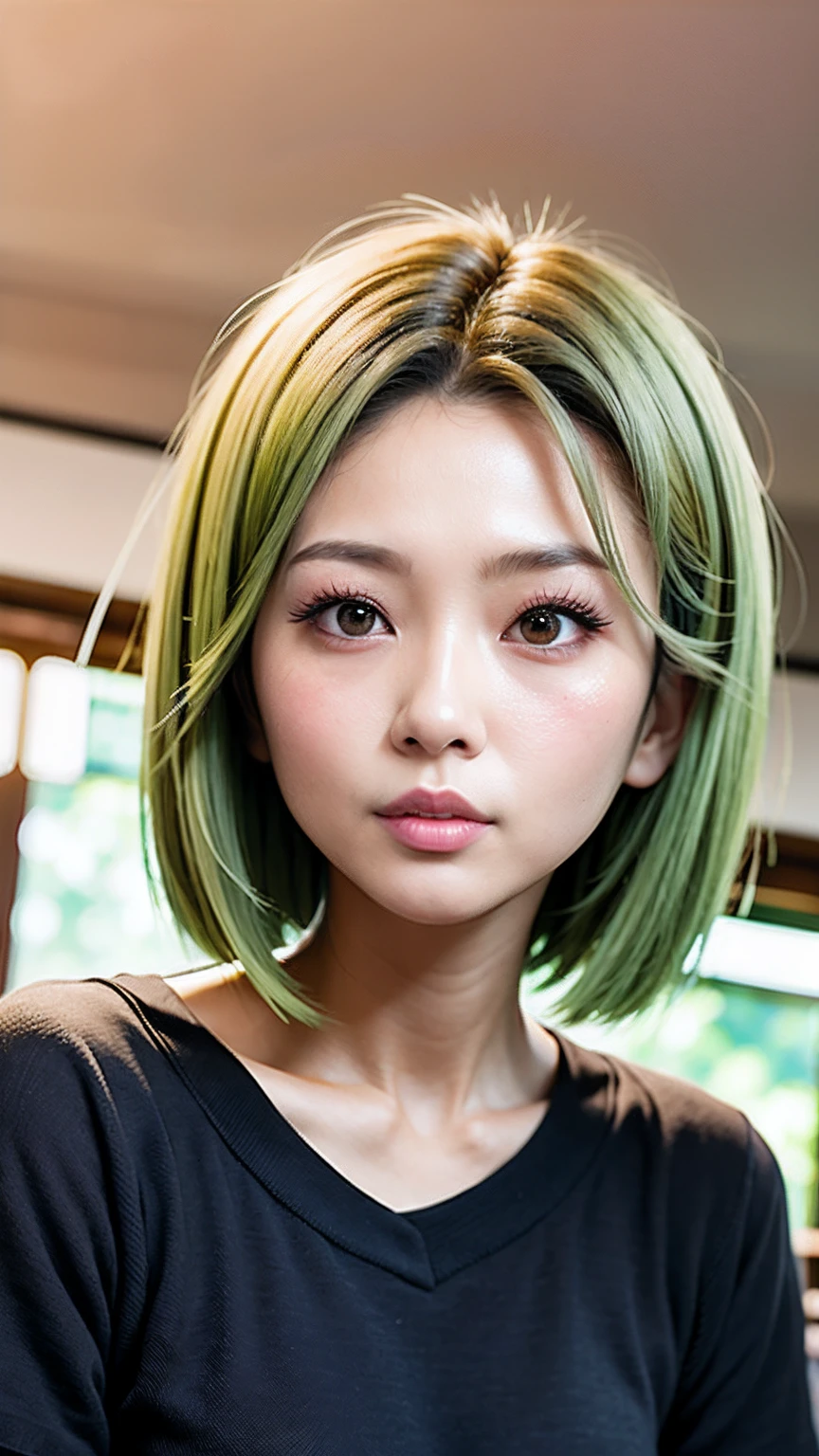 There is a woman in a green hat and a black shirt, Young adorable Korean face, popular south korean makeup, young cute wan asian face, wan adorable korean face, korean face features, tzuyu from twice, Choi Hong Hwa, bae suzy, Popular Korean Makeup, chiho, with very thin lips, Asian Face