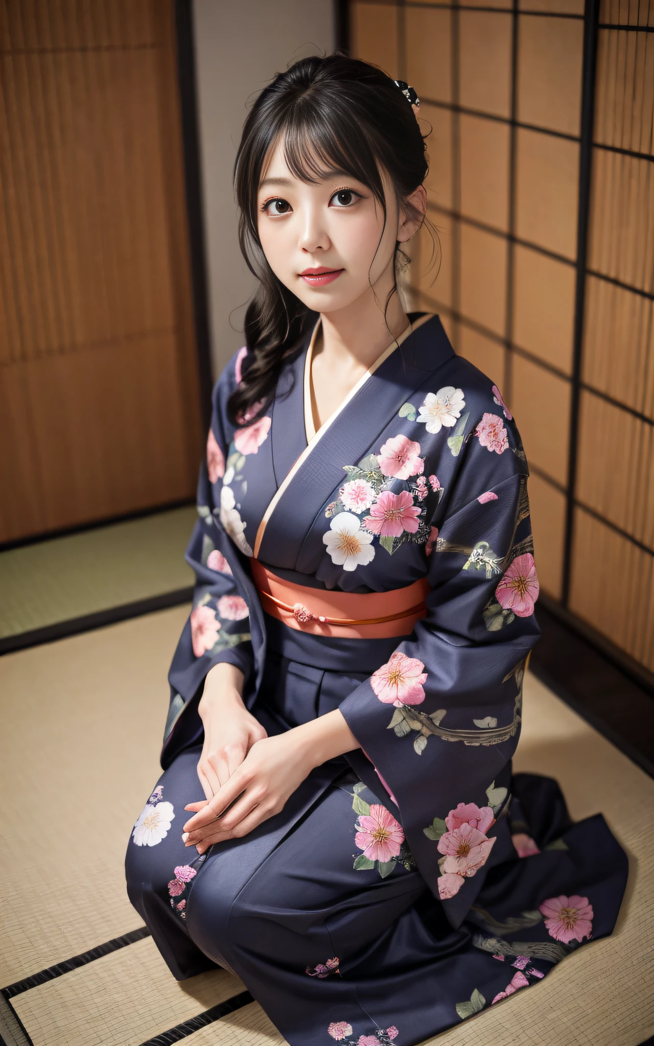 Left finger of appropriate length、slightly shorter、Pink kimono