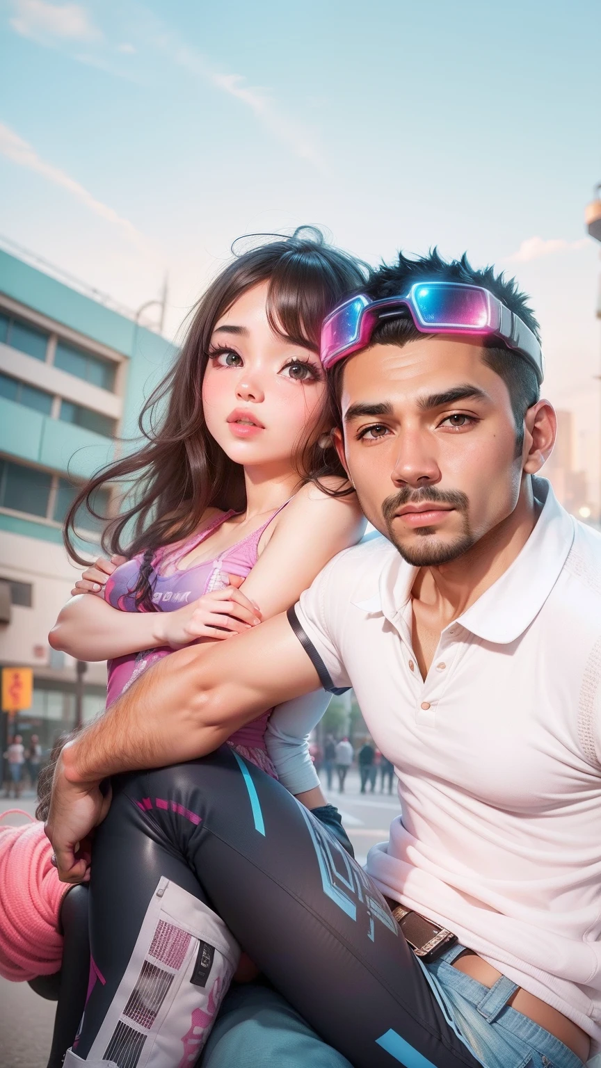 Change background cyberPankh cute couple,8k, ultra HD,
