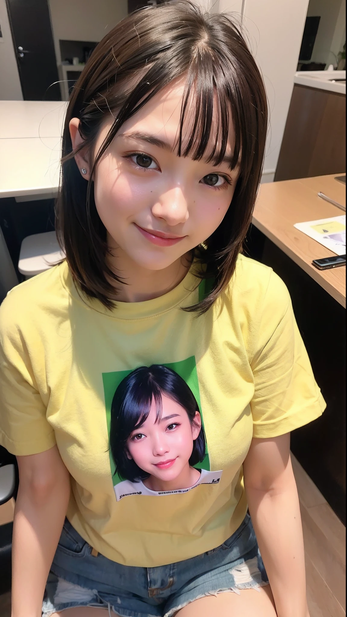 White background、T-Shirts、smile、Mouth open and smiling