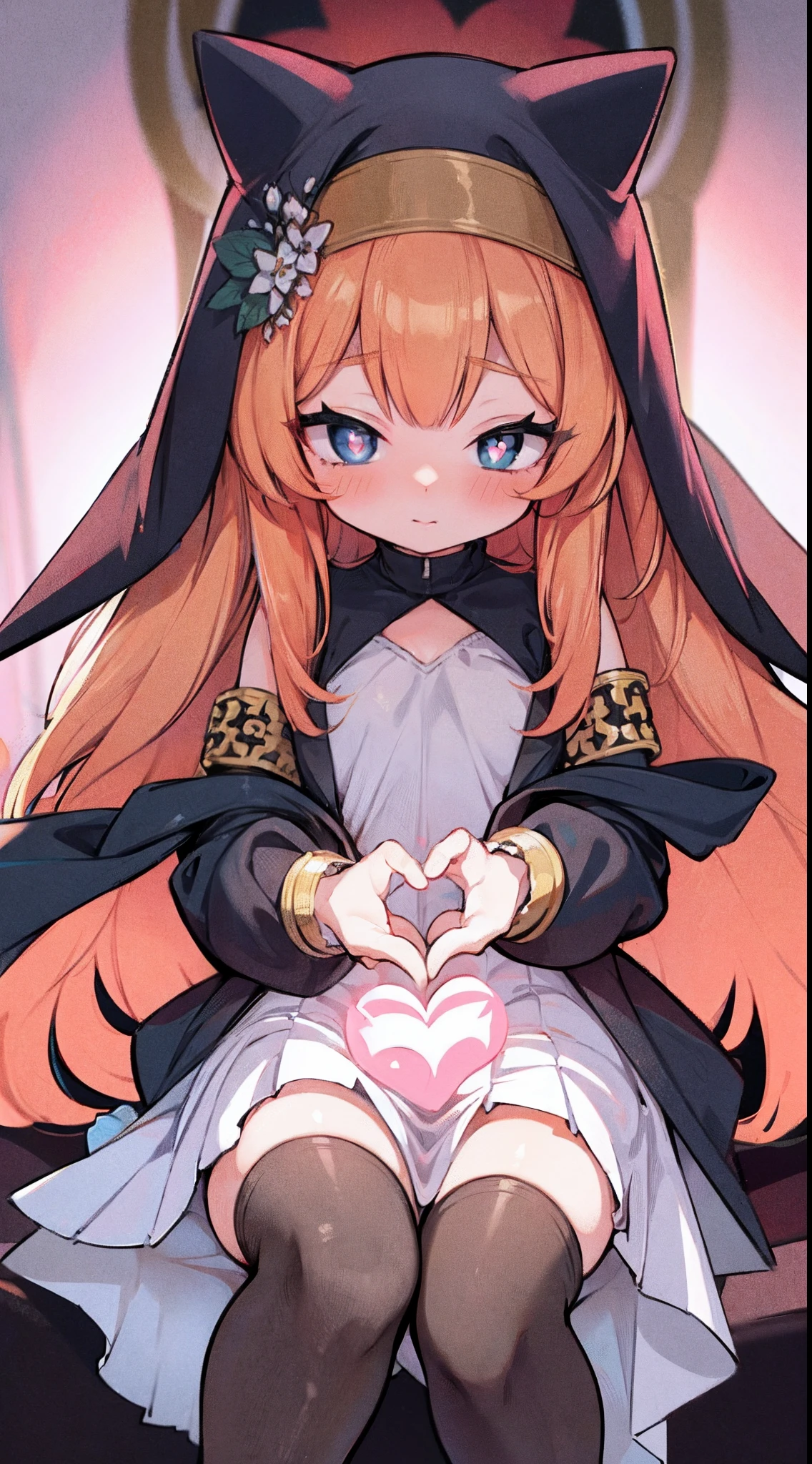 long  skirt，High detail, Heart-shaped pupils，Love pupils，cropped shoulders，Lots of hearts，Slender maiden,highly rendered，detailed face with，white stockings