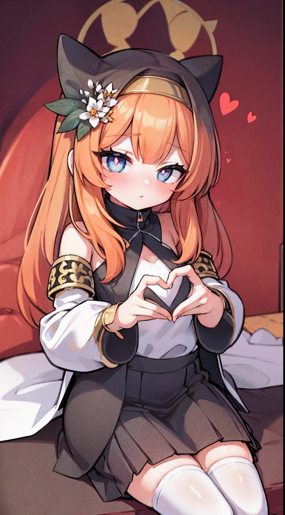 long  skirt，High detail, Heart-shaped pupils，Love pupils，cropped shoulders，Lots of hearts，Slender maiden,highly rendered，detailed face with，white stockings