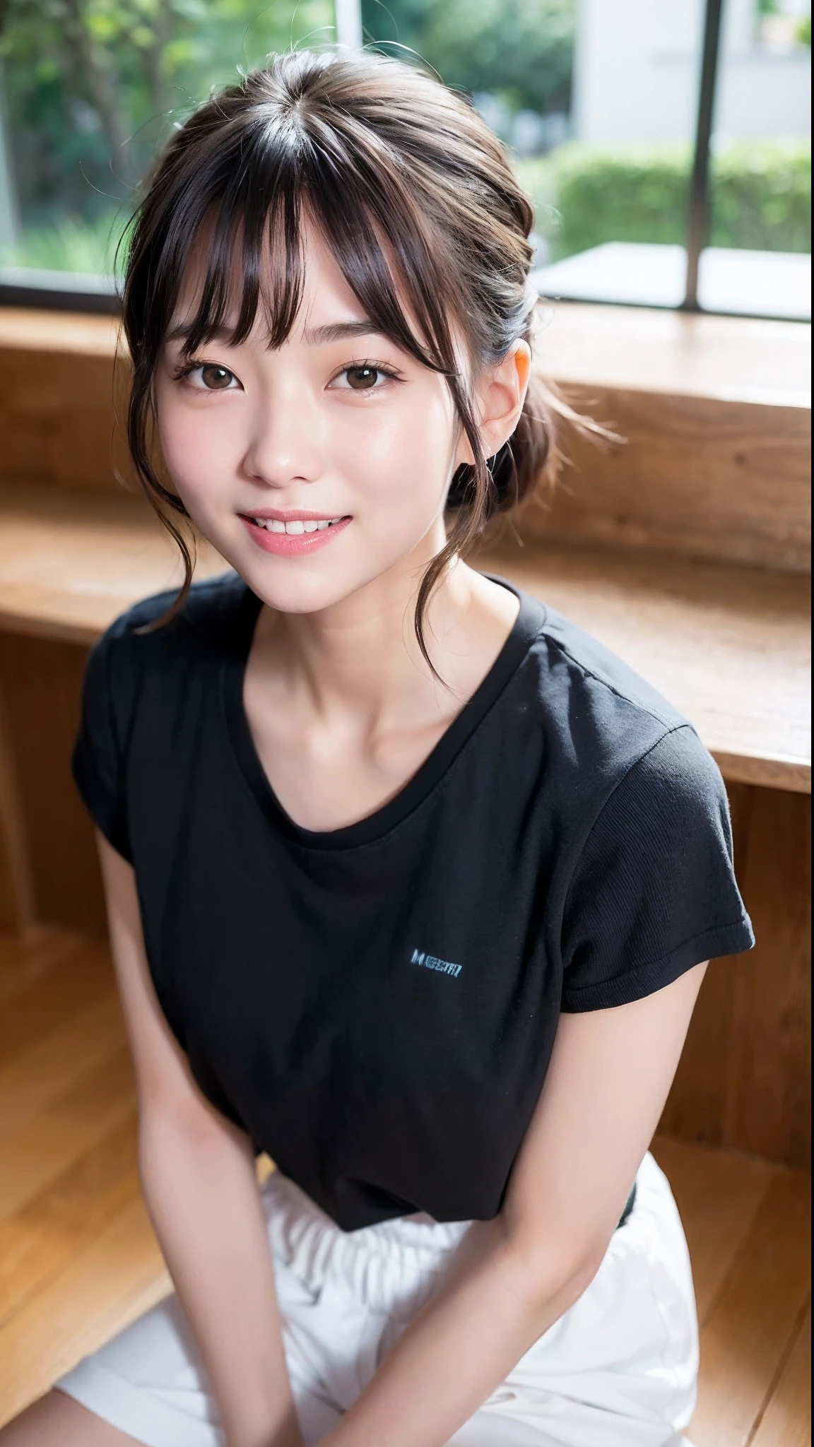 highest quality、masterpiece、live-action、Realistic、High resolution、4k、Japanese、whole body、Black Hair、、Cute Girls、15 years old、Cute smile、Gymnastics、volleyball、Japanese school、gym、Dynamic -- 9:16