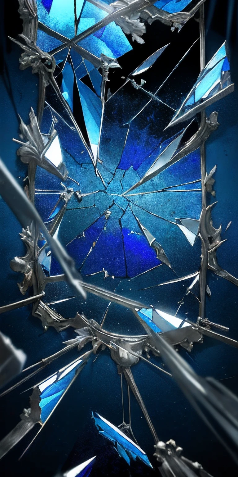 Broken mirror, glass fragments, abstraction, Deep blue, surrealism, Wallpaper on your phone