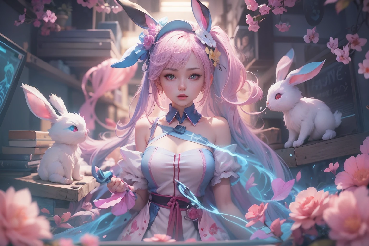 Anime-, WLOP and Sakimichan, edgBunny, Guviz-style artwork, Fantasy art style, 2. 5 D CGI anime fantasy artwork, Fanart Meilleure ArtStation,  trending on cgstation, wlop and ross thran, Guviz，SakuraNS，(edgBunny)，in pink，blue colors