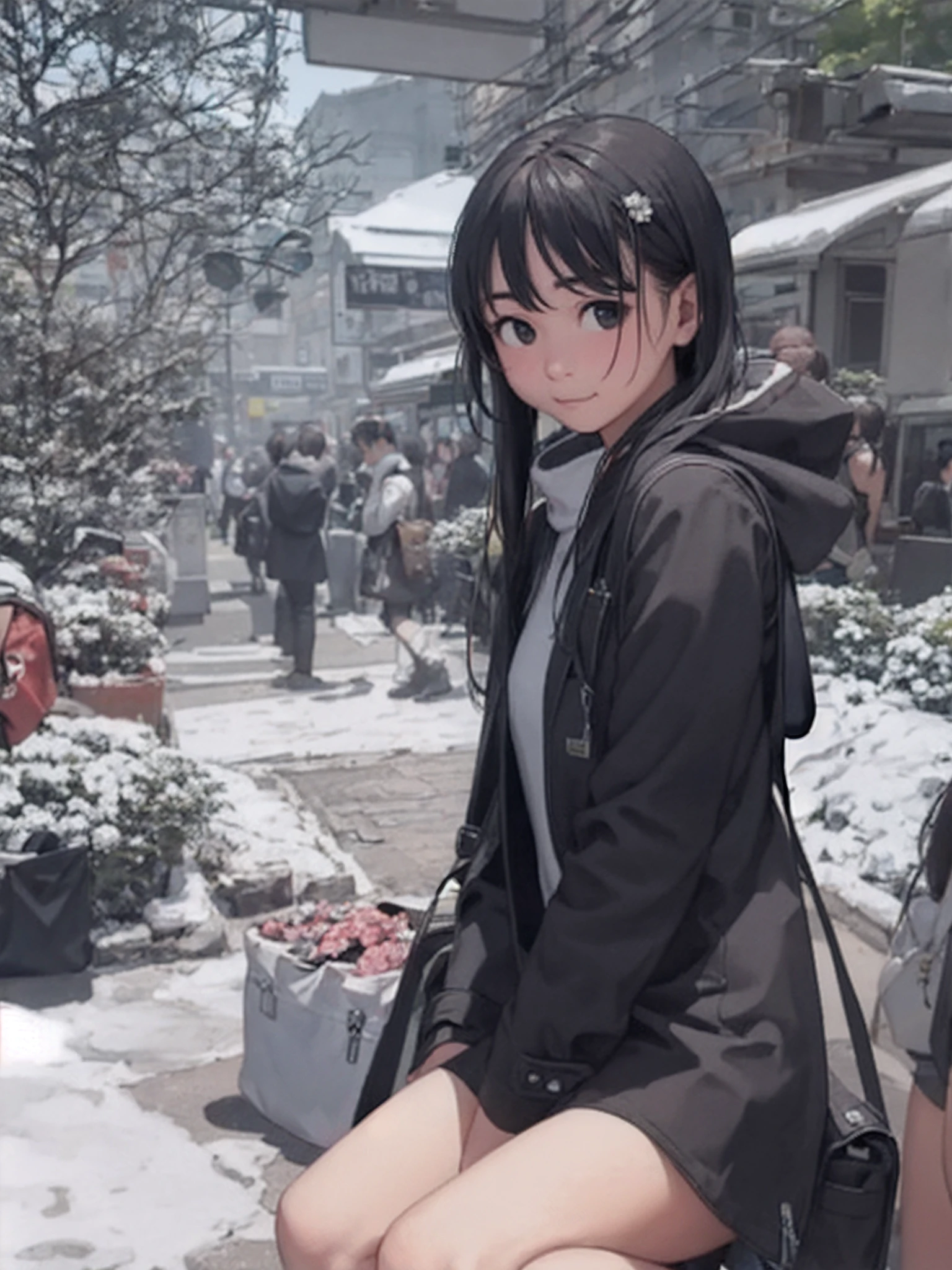 Yuki、Winters、snowscape、Black Duffel Coat、mont、、relax、Accurate portrait drawing、Accurate model