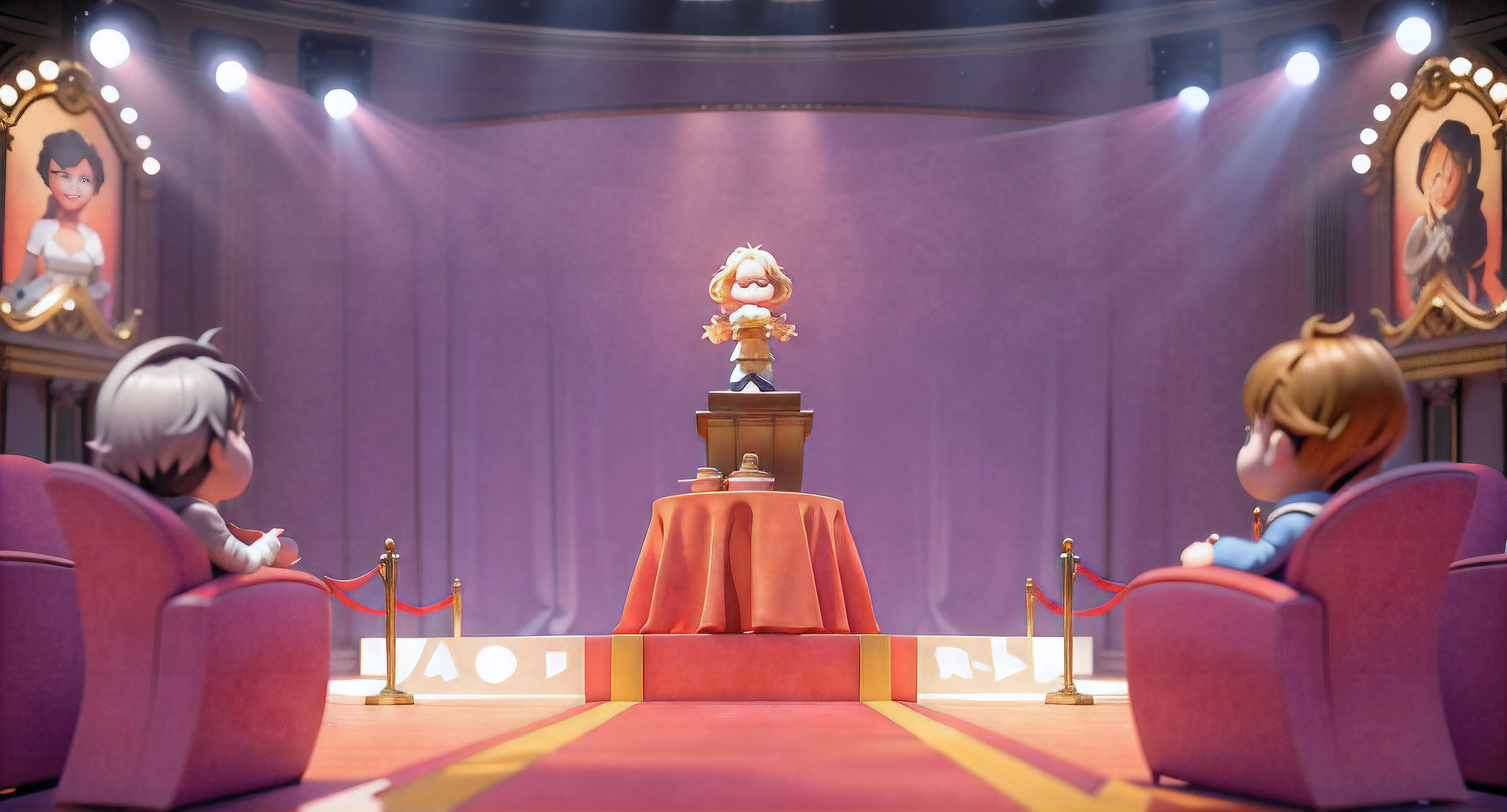 Two judges sit on either side of the stage,With his back to the camera,。.3D Pixar animation style,tmasterpiece, best qualityer, ultra - detailed, Lori huge breasts cleavage,Libido boy,blond hairbl, The smile is bright,, Clear body contours and facial contours, moderno, modern day,Opera house stage scene,The auditorium was packed,inside in room,ssee-through, The audience sits in their seats,Face away from the camera, Beautiful lighting and ambient light,Pastel tonal background , Extremely colorful,。.。.。.。.3D Q style,tchibi,A cinematic scene,Super details romantic soft focus and ethereal light,The sun shines on it,A cinematic scene,full bodyesbian。.。.。.。.3D artwork,blur backgroun,romantic soft focus and ethereal light,The sun shines on it,A cinematic scene,super detailing,pix: 2 style,Pope Martin,movie light effect,brightly,OC renderer,C4D,。.。.。.。.3D,blender,8K,4K,Warm colors --NIJI 5 -- --q 2,