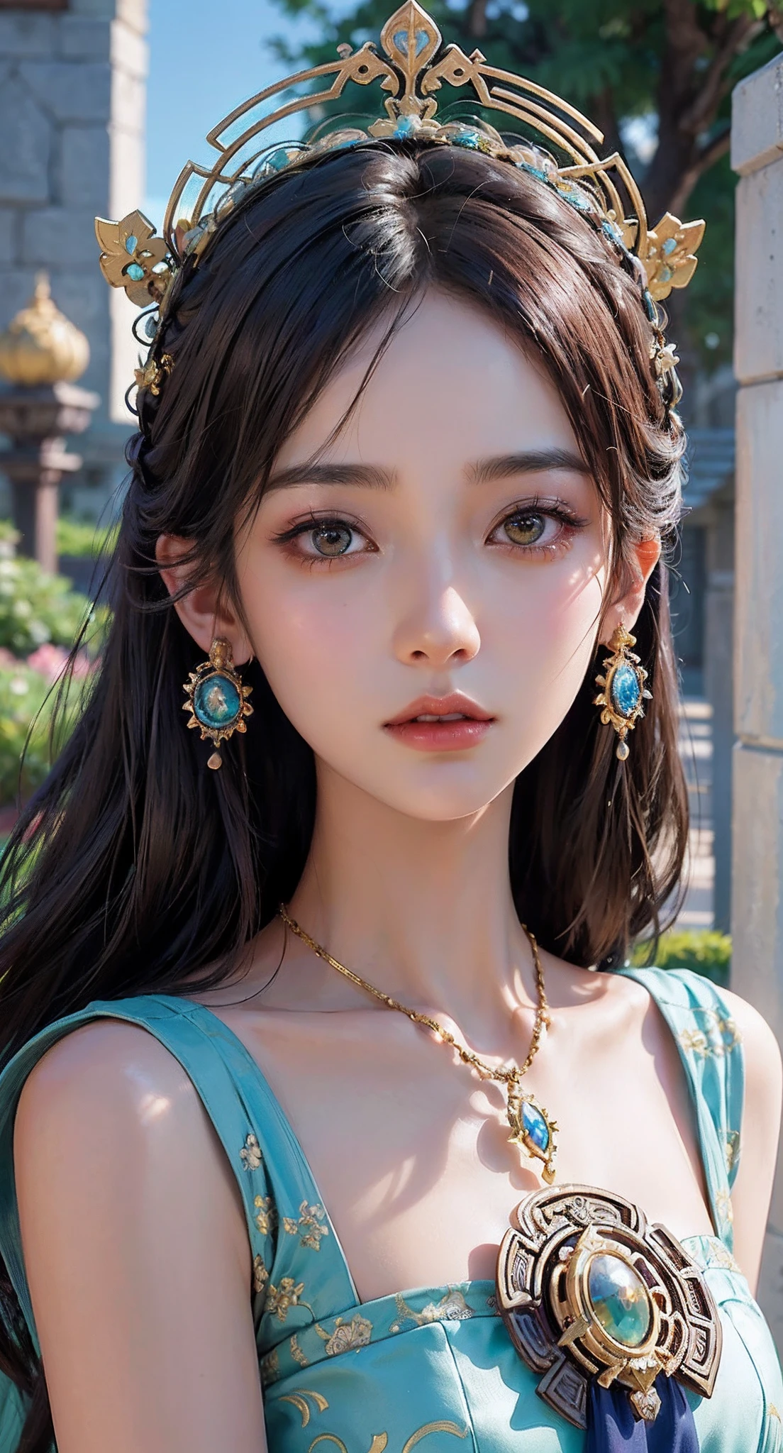 a close up of a woman with a tia on her head, intricate ornate anime cgi style, 4 k detail fantasy, anime cgi, cinematic goddess close shot, inspired by Li Mei-shu, a beautiful fantasy empress, inspired by Lan Ying, smooth anime cg art, close up character, hyperdetailed fantasy character, game cg, ruan jia and artgerm