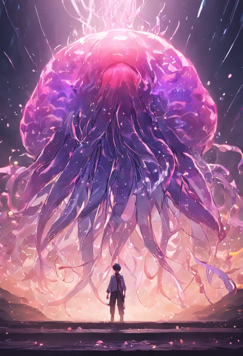 A spirit man half-turned into a jellyfish, Unreal Engine 5, Cinematic, Color grading, Portrait photography, Ultra-wide angle, Depth of field, Hyper-detailed, beautifully color-coded, insanely details, Intricate details, beautifully color-graded, illusory engine, editorial photography , photoshoot, Shot on 70mm lense, Depth of field, degrees of freedom, 32K, Hyper-Resolution