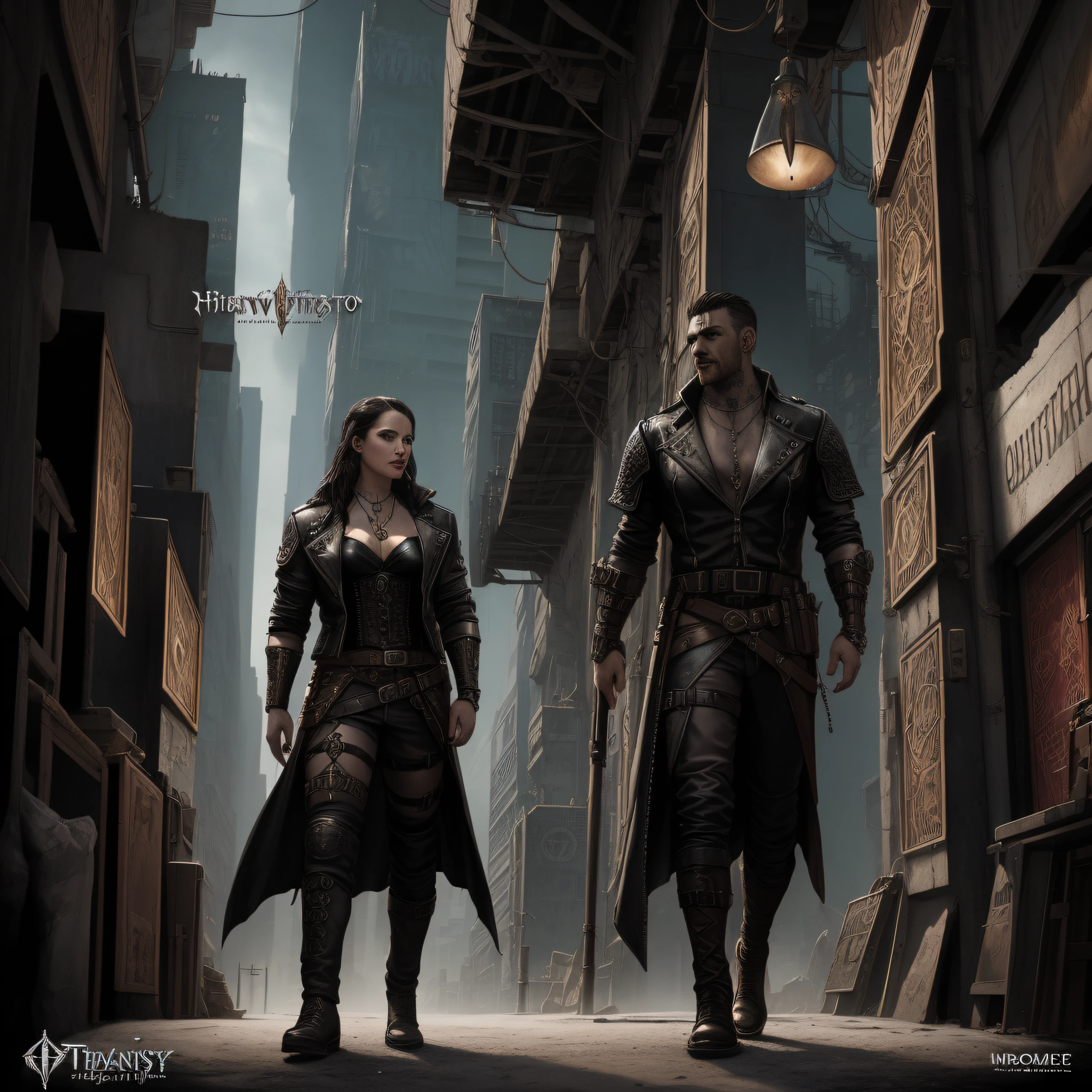 Batman and Wonder Girl walking down a city street, Stylized works of urban fantasy, Abaddon and Magali Villeneuve, Donato Giancola and Tom Bagshaw, published concept art, black leather robes! Intricate, Darius Zawadzki and Tom Bagshaw, wlop and andrei riabovitchev, dark fantasy concept art, Concept art like Ernest Khalimov's