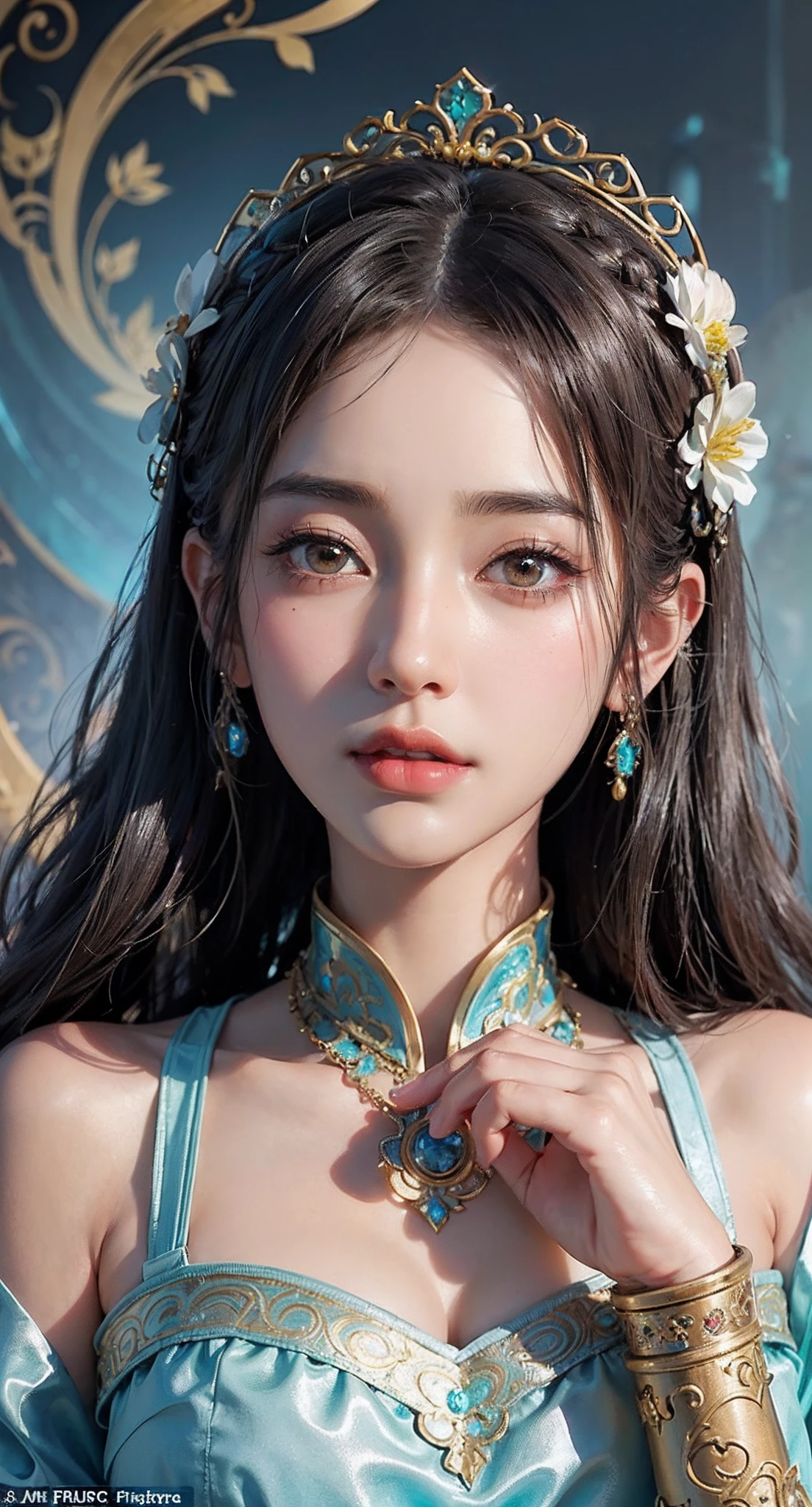 a close up of a woman with a tia on her head, intricate ornate anime cgi style, 4 k detail fantasy, anime cgi, cinematic goddess close shot, inspired by Li Mei-shu, a beautiful fantasy empress, inspired by Lan Ying, smooth anime cg art, close up character, hyperdetailed fantasy character, game cg, ruan jia and artgerm