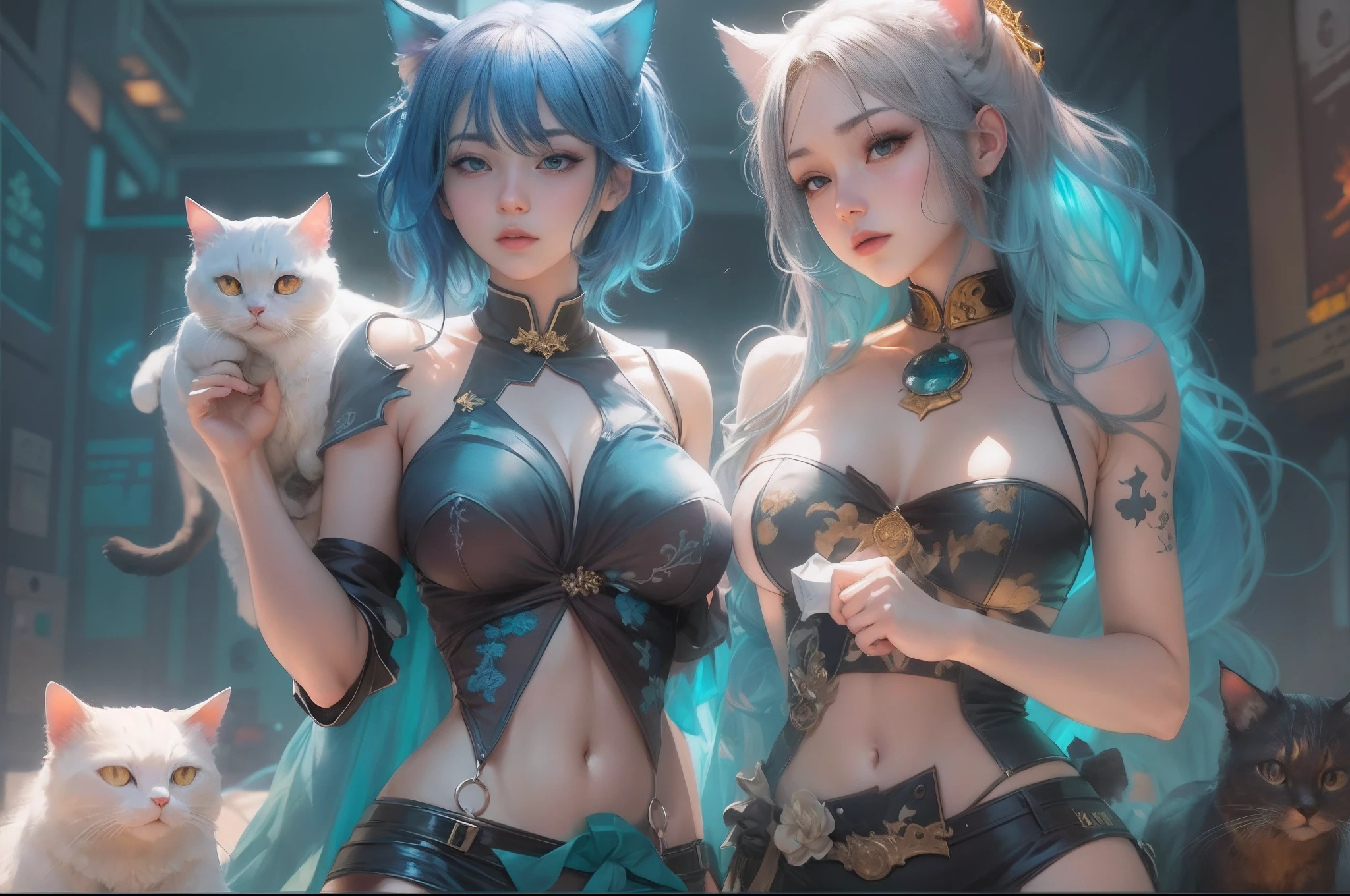 anime - style image of two women with pin and blue hair dressed in colorfull corset and cats, wlop and sakimichan, attractive cat girl, artwork in the style of guweiz, fantasy art style, 2. 5 d cgi anime fantasy artwork, fanart best artstation, by Yang J, trending on cgstation, wlop and ross tran, guweiz
Preparing