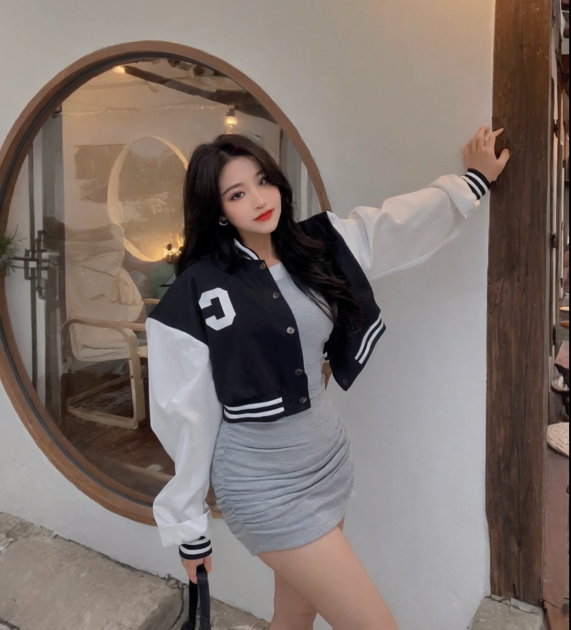 ((Midnight, Best quality, 8k, Masterpiece :1.3)), Whole body, Long legs, Sharp focus :1.2, A pretty woman with perfect figure :1.4, Slender abs :1.1, ((Dark brown hair,Gigantic breasts :1.2)), (White tight tshirt, Jean bib, Standing:1.2), ((Night city view, Rooftop:1.3)), Highly detailed face and skin texture, Detailed eyes, Double eyelid
