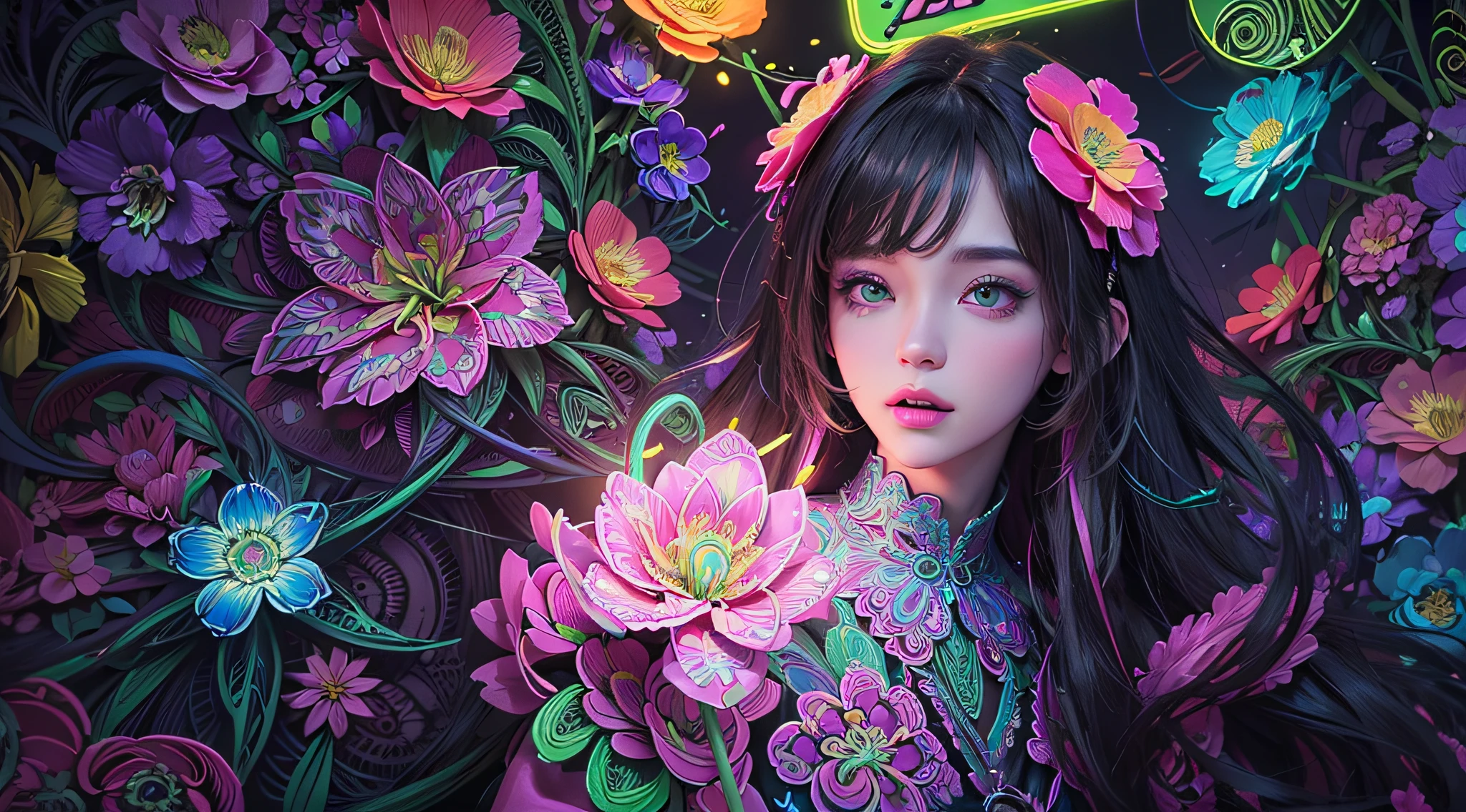 masterpiece, top quality, best quality,beautiful women, ((lollipop)) ,neon ,full HD,(fractal art:1.1)neon,(colorful:1.1)neon(flowers:1.3)neon,highest detailed,(zentangle:1.2)neon,neon light