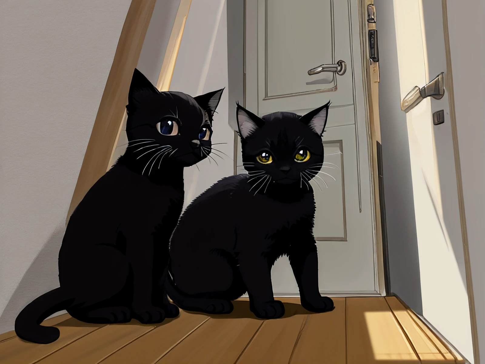 meow、meow,There was the sound of kittens barking outside,I quickly ran to the door,Open the door and take a look,It was a black kitten,It also has a ring of white hair around its neck,It's like wearing a white collar。