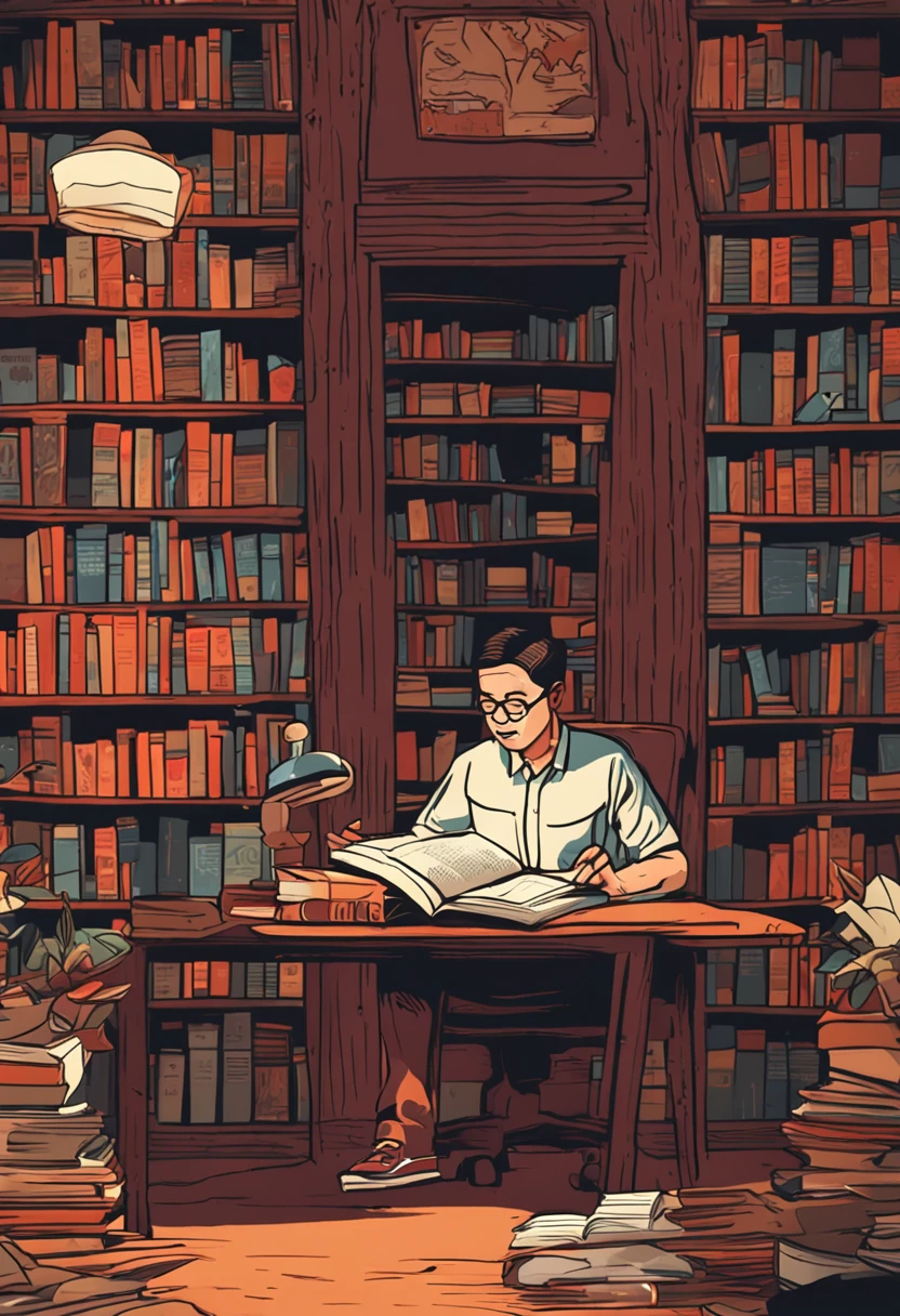 there is a man sitting at a table holding a book, hoang long ly, author, nivanh chanthara, dzung phung dinh, bao pham, student, quy ho, book portrait, dao trong le, hoang lap, khyzyl saleem, mid shot portrait, in a library, reading in library