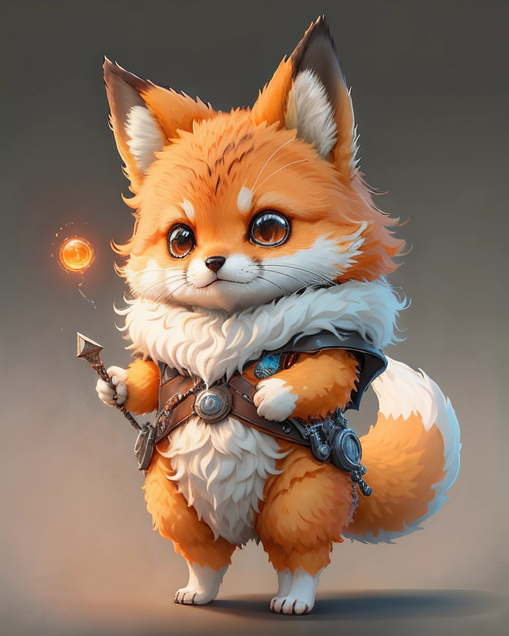 "Create masterpieces of cute creatures with inspired ultra-detailed concept art。Unleash your inner Cu73Cre4ture programmer with the power of steady diffusion，Bring your imagination to life！”，high detal，8k fox，orange colors，white fluff，