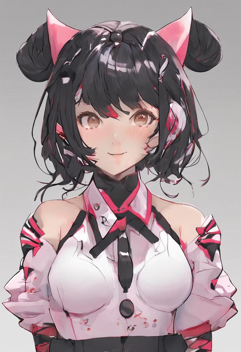 Black hair, hair bobbles, wince, long eyelasher, solid circle eyes, Fake animal ears, Light smile, Ear blush, Fang, surrealism, shadowing, anaglyph, stereograms, tachi-e, angle of view, Atmospheric perspective, 8K, Super detail, ccurate, Best quality, Textured skin, ccurate, hyper HD