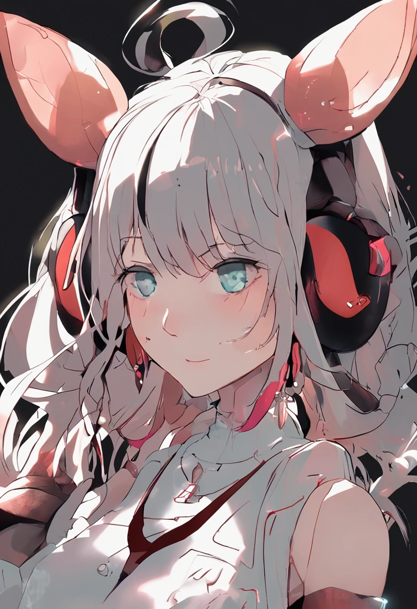 Black hair, hair bobbles, wince, long eyelasher, solid circle eyes, Fake animal ears, Light smile, Ear blush, Fang, surrealism, shadowing, anaglyph, stereograms, tachi-e, angle of view, Atmospheric perspective, 8K, Super detail, ccurate, Best quality, Textured skin, ccurate, hyper HD