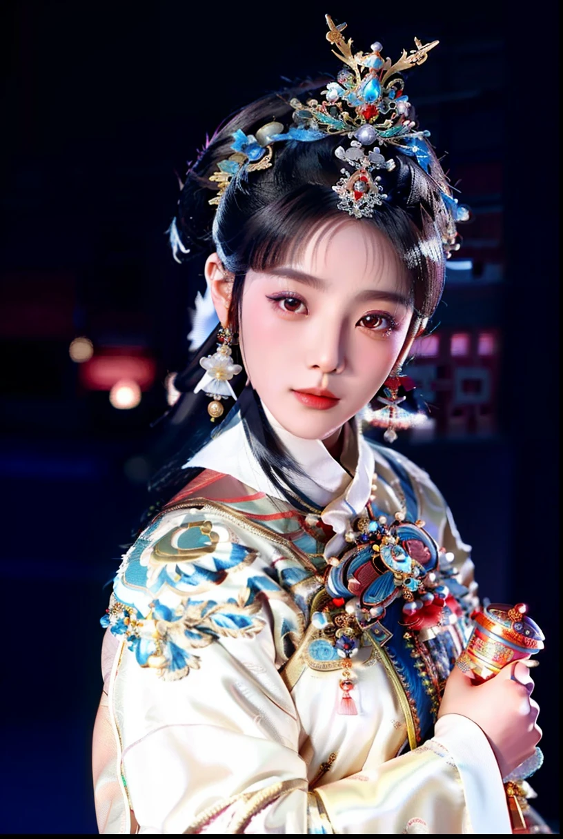 a close up of a woman in a chinese dress holding a sword, peking opera, traditional chinese, chinese princess, ancient chinese princess, chinese empress, ancient chinese beauties, chinese costume, traditional makeup, traditional chinese clothing, remarkable geisha make up, chinese woman, chinese girl, chinese style, ruan jia beautiful!, wearing ancient chinese clothes